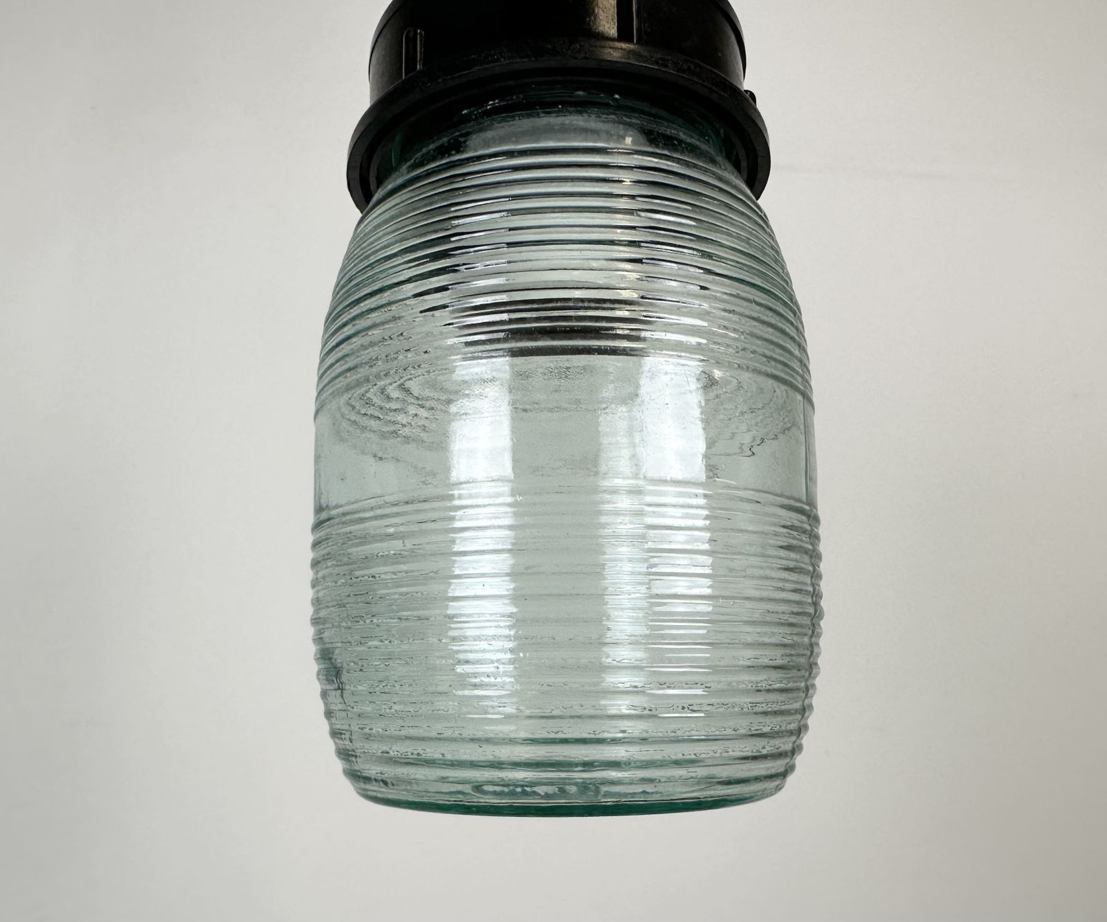 Industrial Bakelite Pendant Light With Ribbed Glass, 1970s photo Lighting