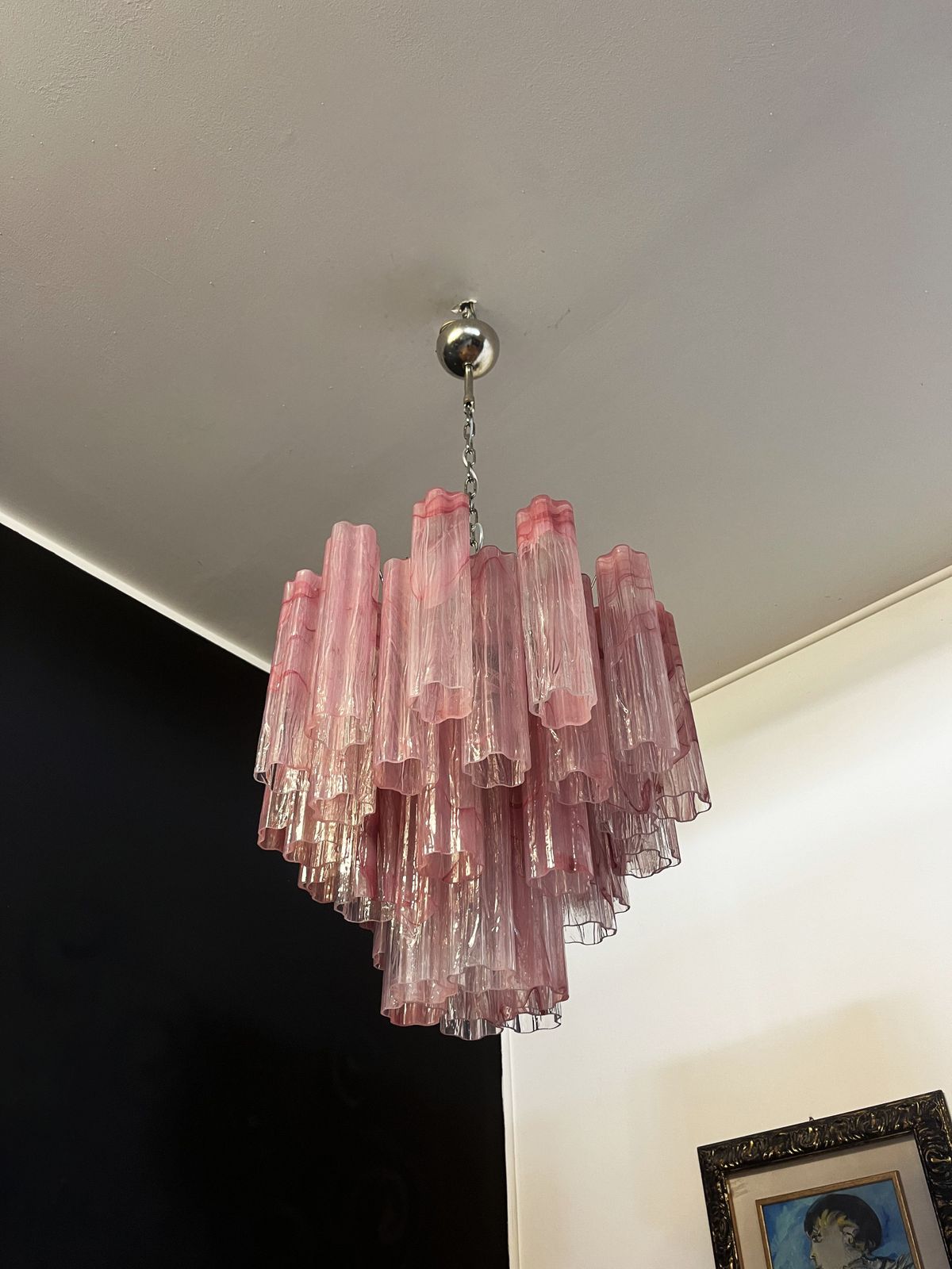 photo vintage Fantastic Glass Tube Chandelier   36 Albaster Pink Glasses