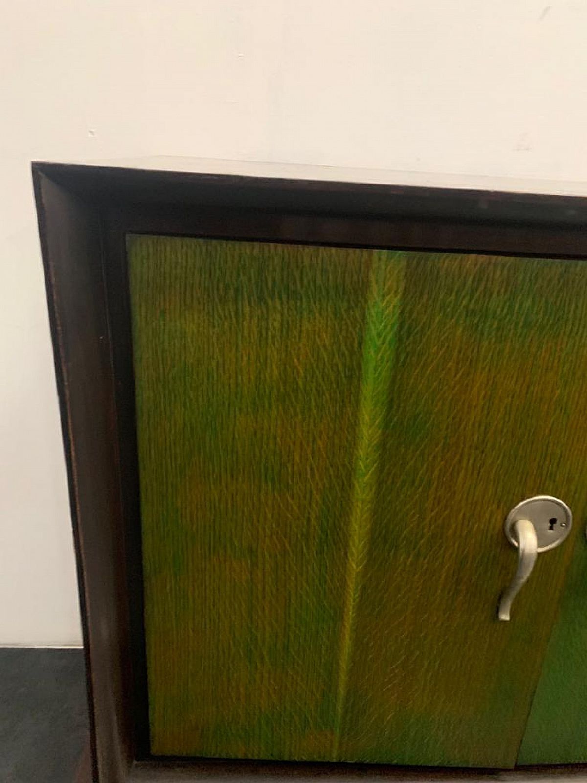 Furniture Credenza With Mirror In Rosewood & Maple With Green Aniline Futurist Handles, 1930s, Set Of 2 photo