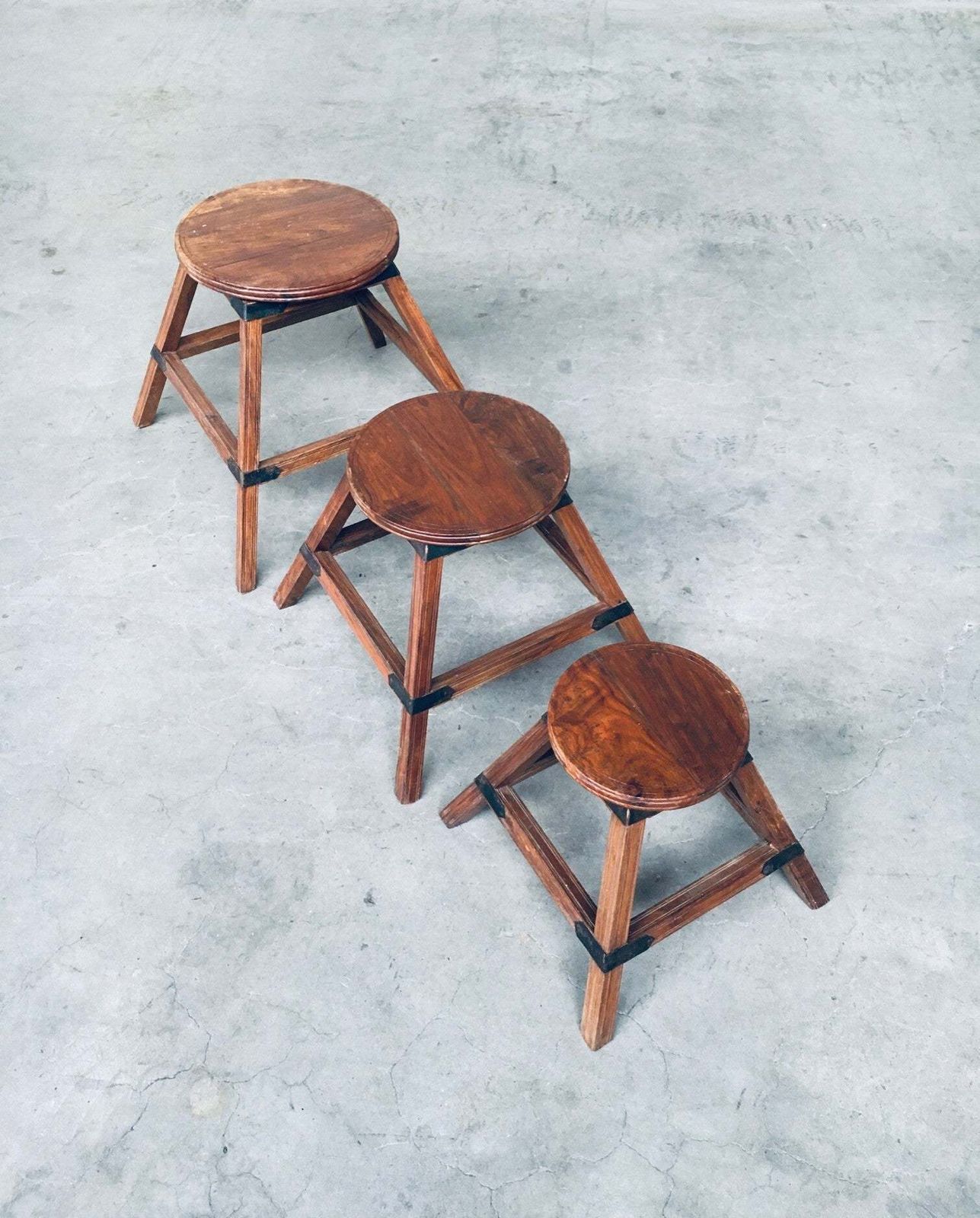 photo buy Handcrafted Wabi Sabi Style Nesting Table Set France 1950s