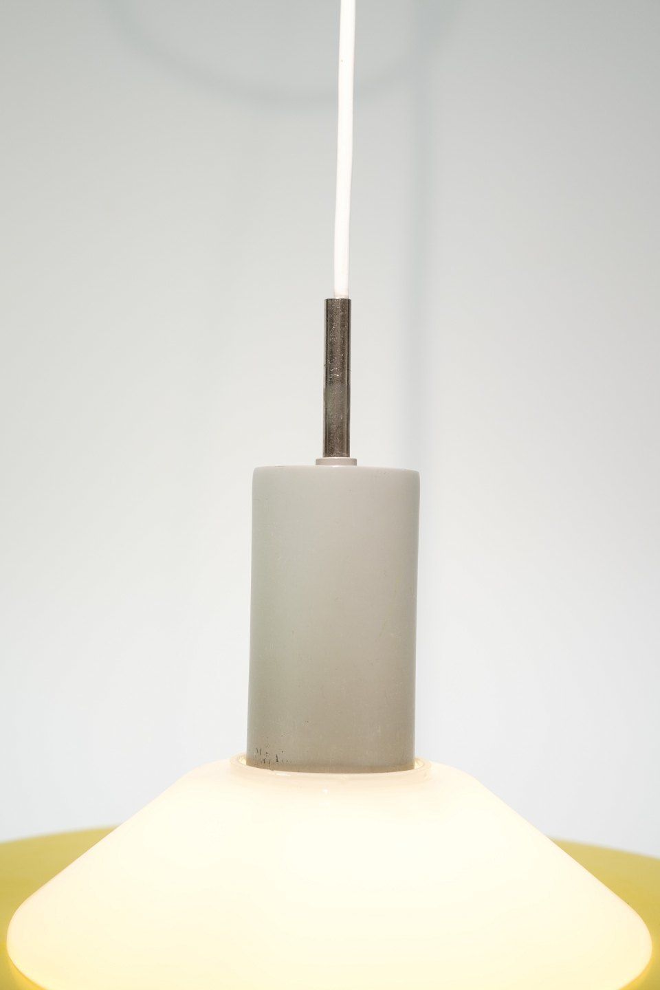 Stockholm Pendant Yellow Lacquer  Opal Glass By Louis Poulsen From 1960s. photo vinterior