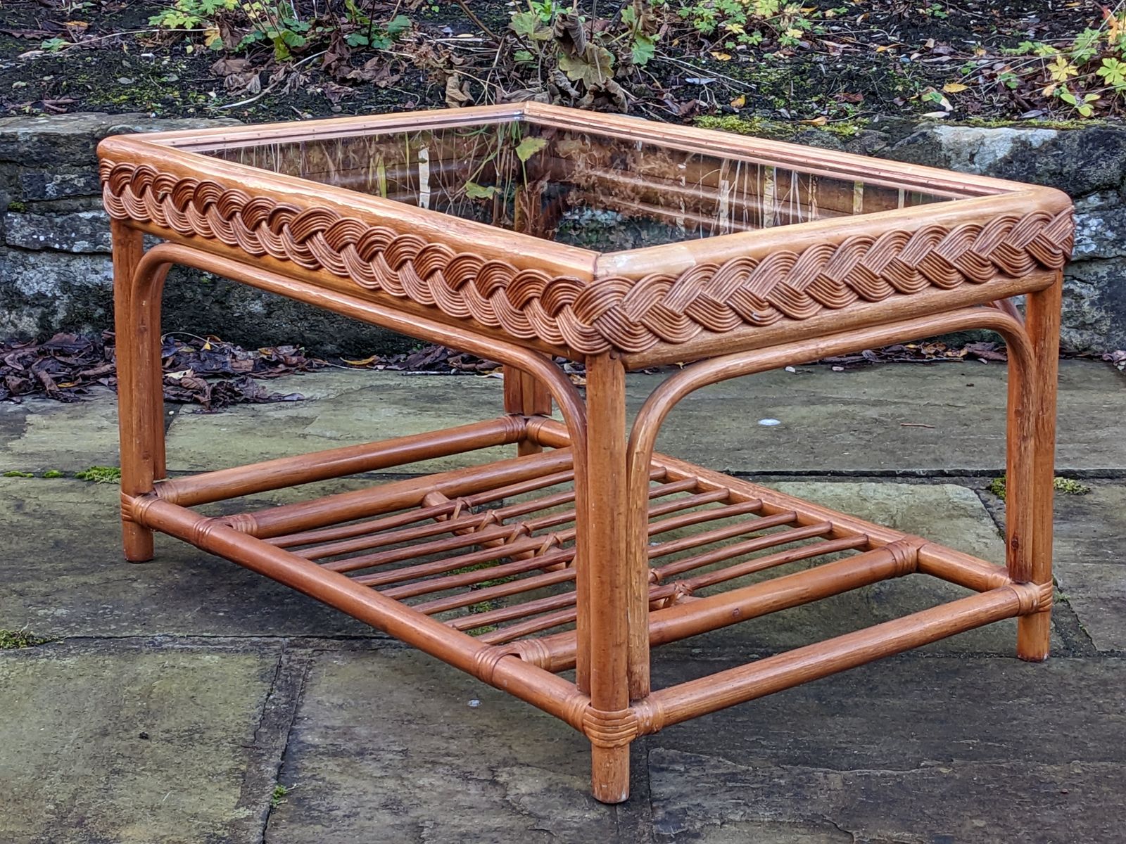 Vintage Boho Bamboo And Glass Coffee Table photo Furniture