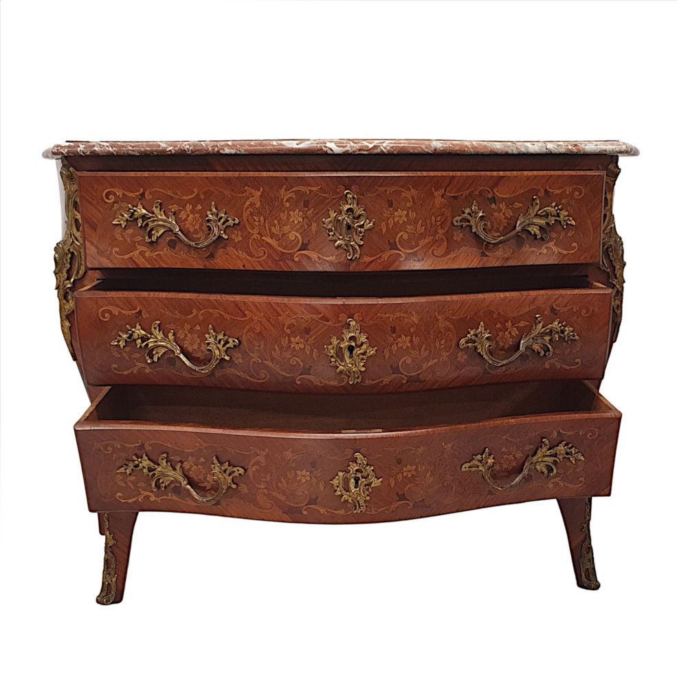 A Very Fine 19th Century Marquetry Inlaid Marble Top Chest Of Drawers photo 3407.3068