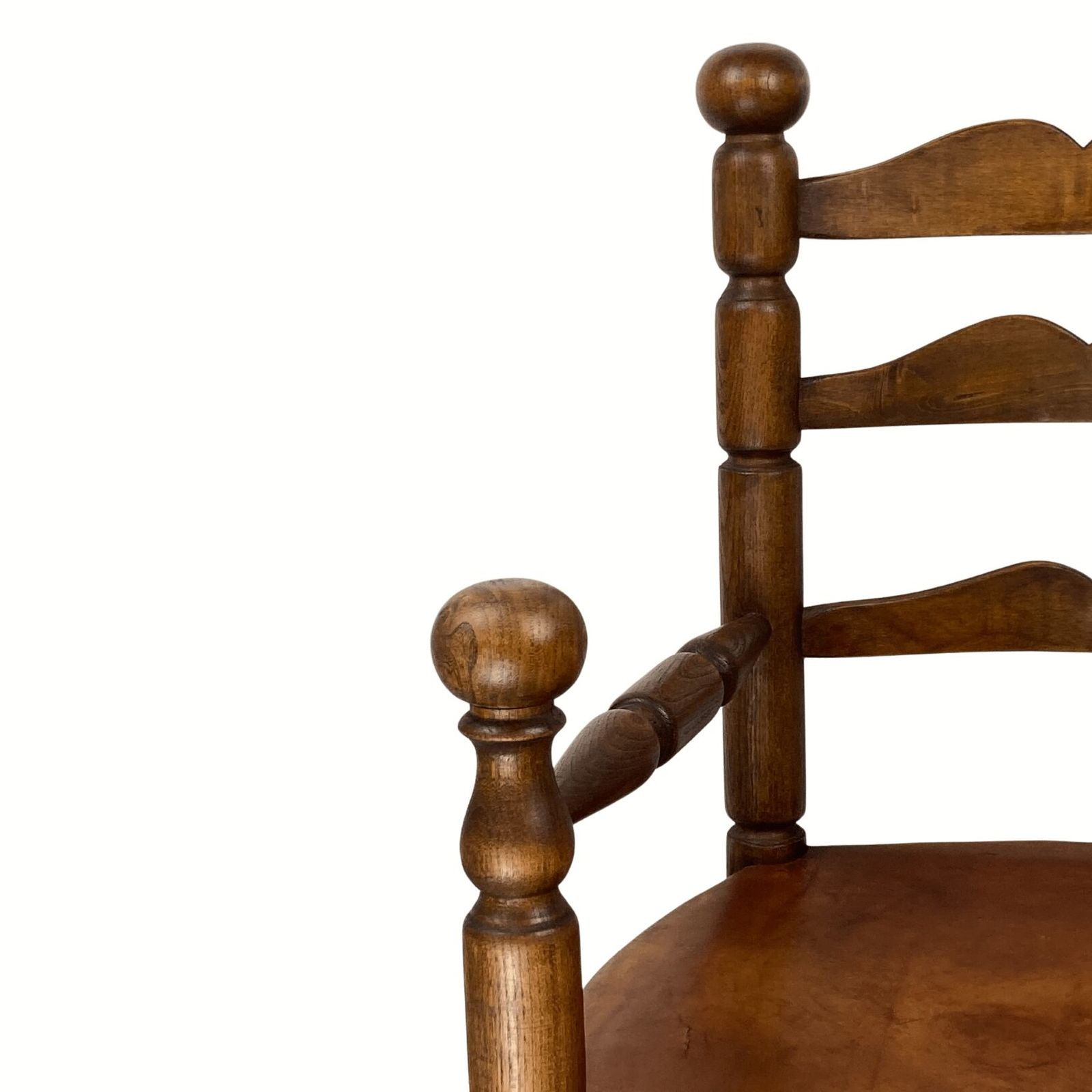 Rustic French Farm Chair, Leather Seat In The Manner Of Charles Dudouyt photo Furniture