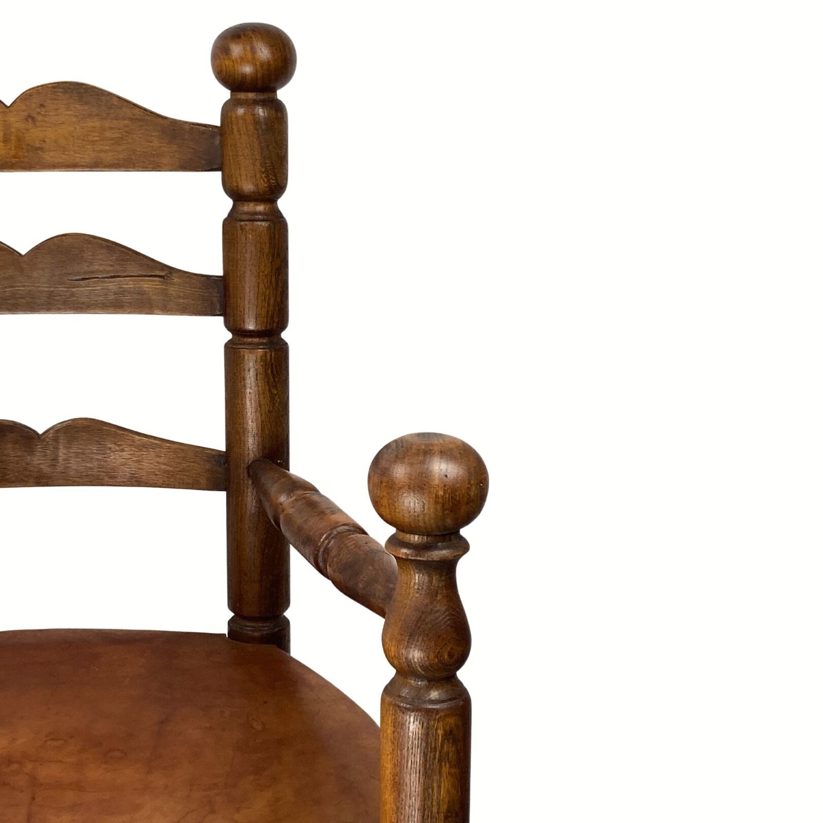 Rustic French Farm Chair, Leather Seat In The Manner Of Charles Dudouyt photo 426.4