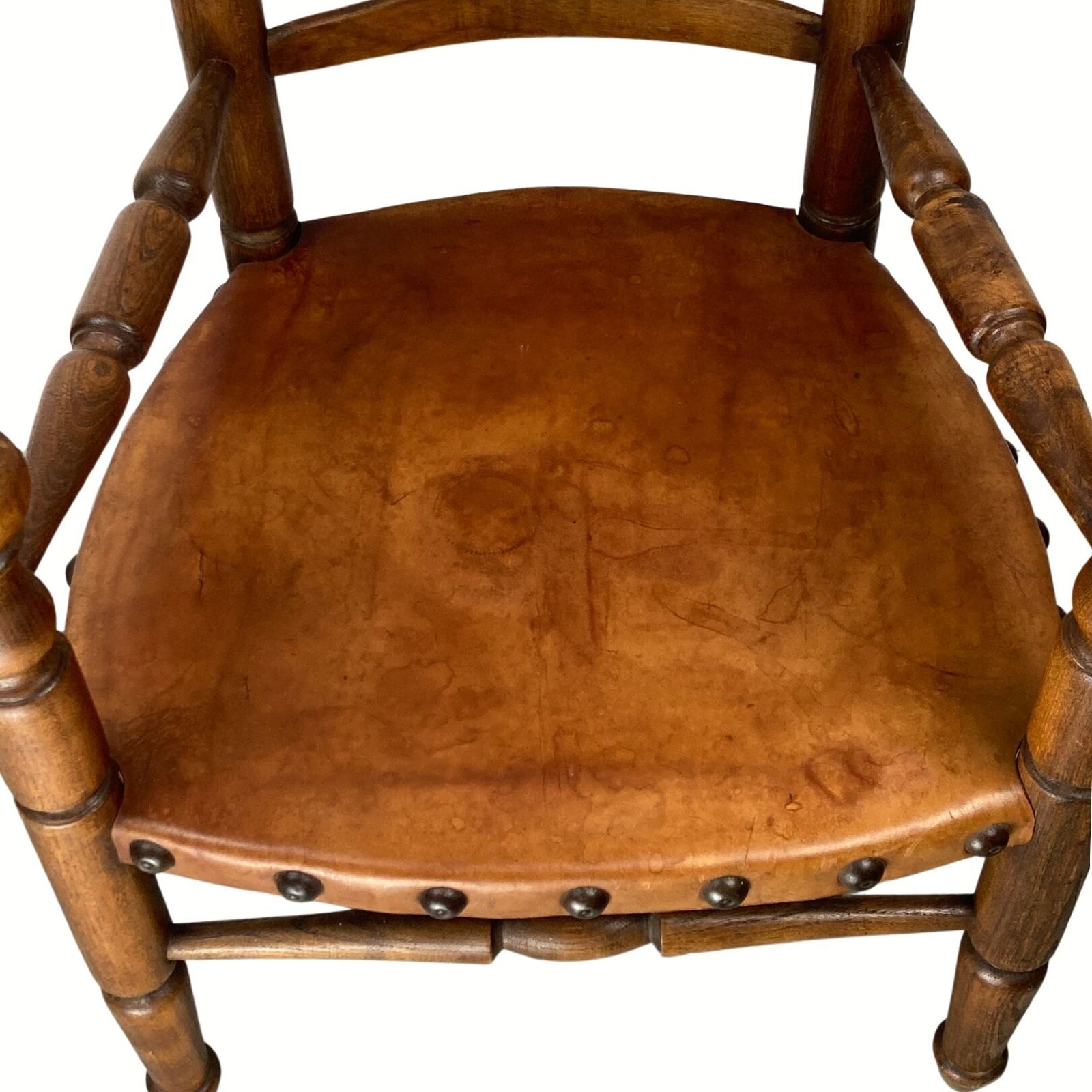 Rustic French Farm Chair, Leather Seat In The Manner Of Charles Dudouyt photo vinterior