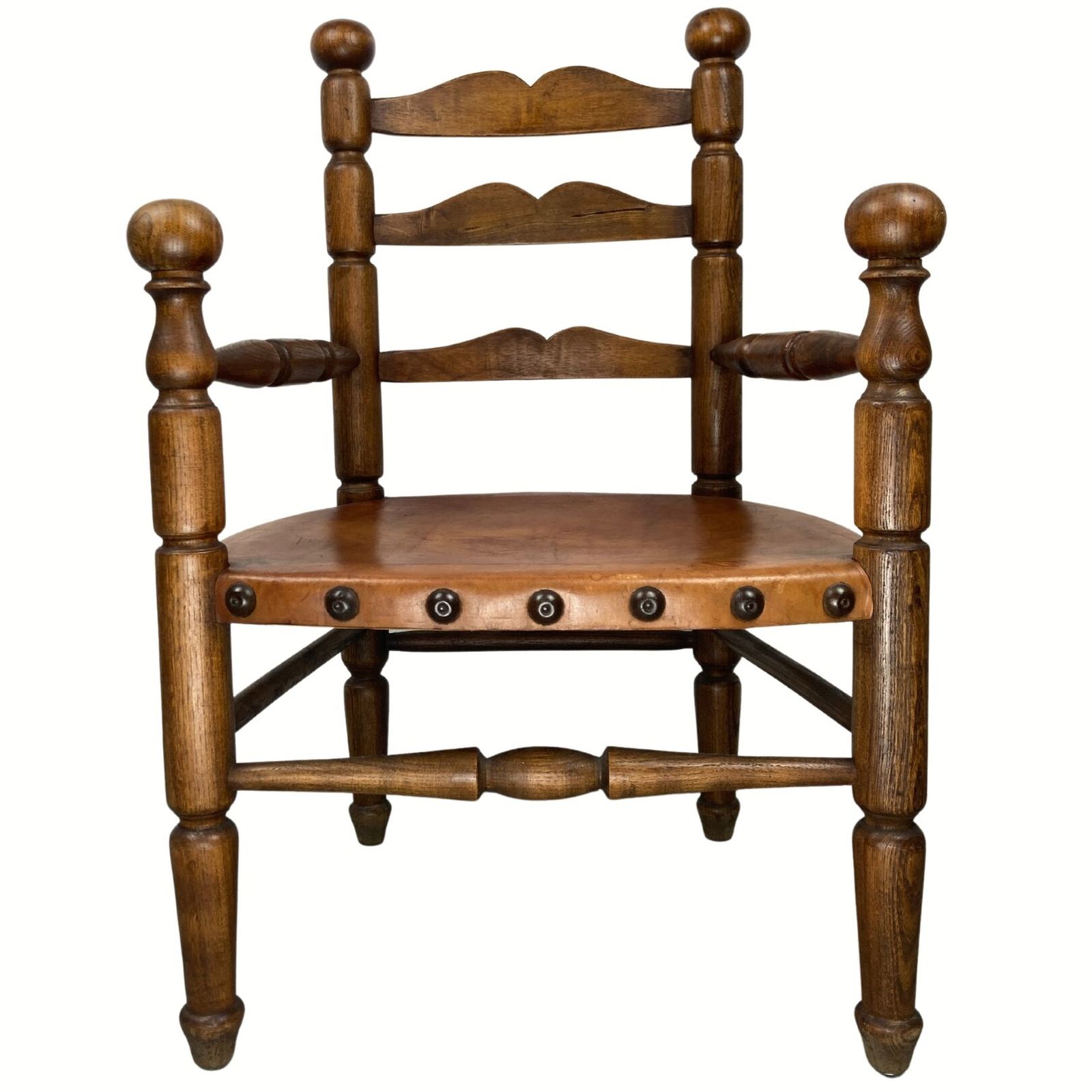 photo furniture Rustic French Farm Chair, Leather Seat In The Manner Of Charles Dudouyt