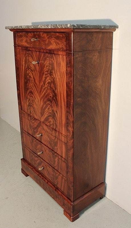 Narrow Secretary In Burl Mahogany Veneer, Restoration   1st Part Of The 19th Century photo furniture