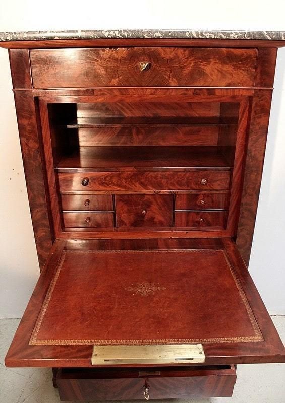 photo for sale Narrow Secretary In Burl Mahogany Veneer, Restoration   1st Part Of The 19th Century