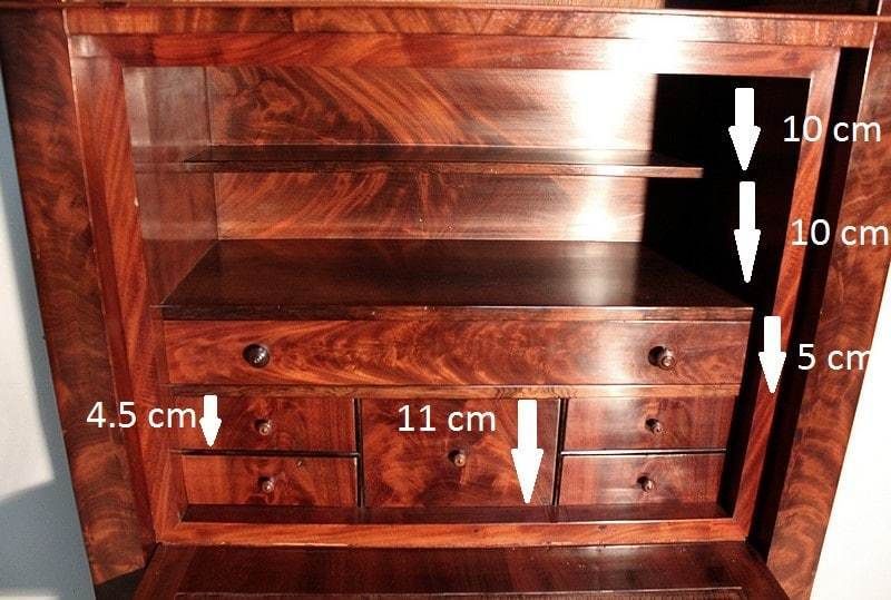 3651.35 Narrow Secretary In Burl Mahogany Veneer, Restoration   1st Part Of The 19th Century photo