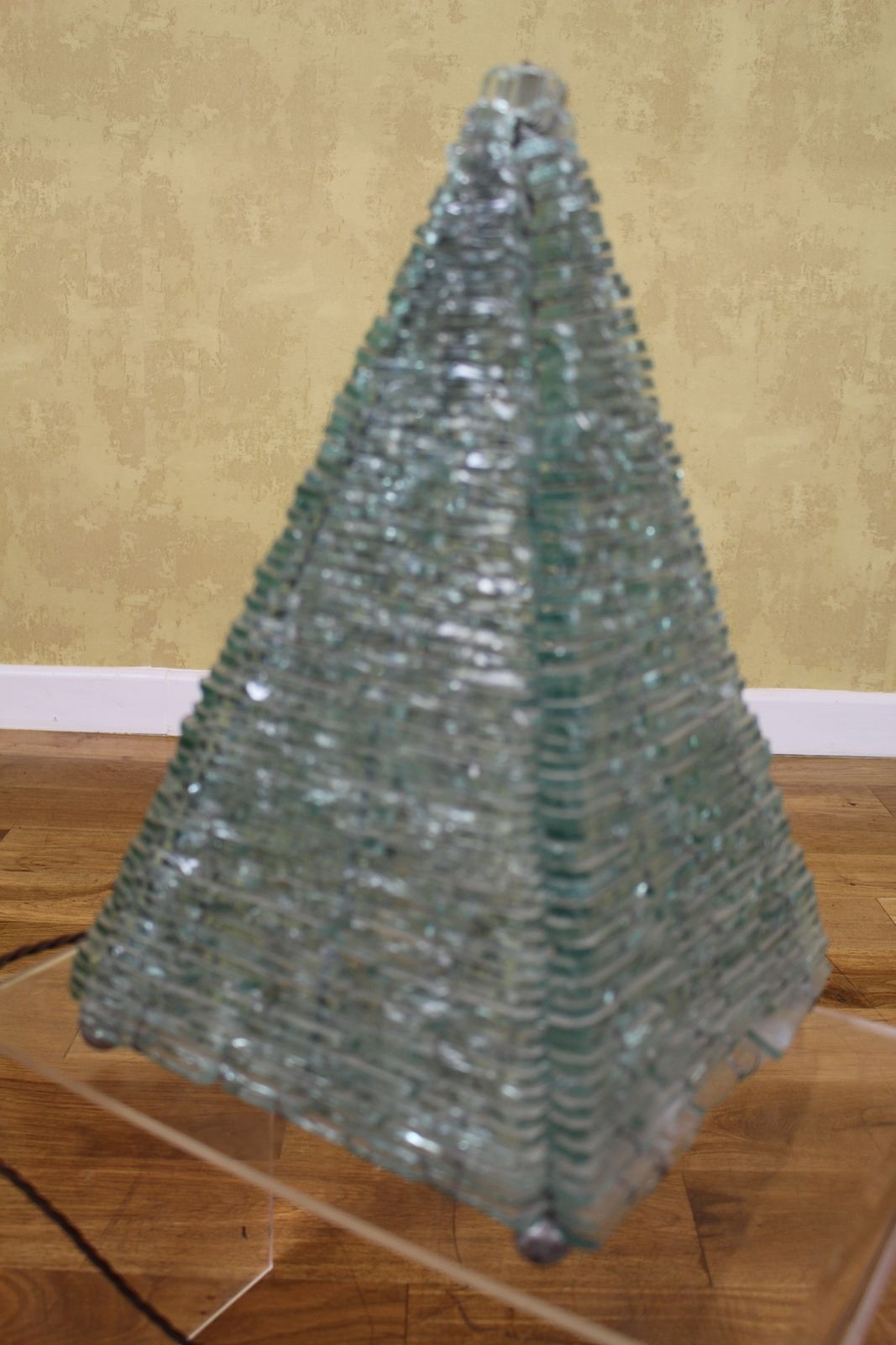 French 1970’s Wired Glass Pyramid Lamp 40cms photo 320.0