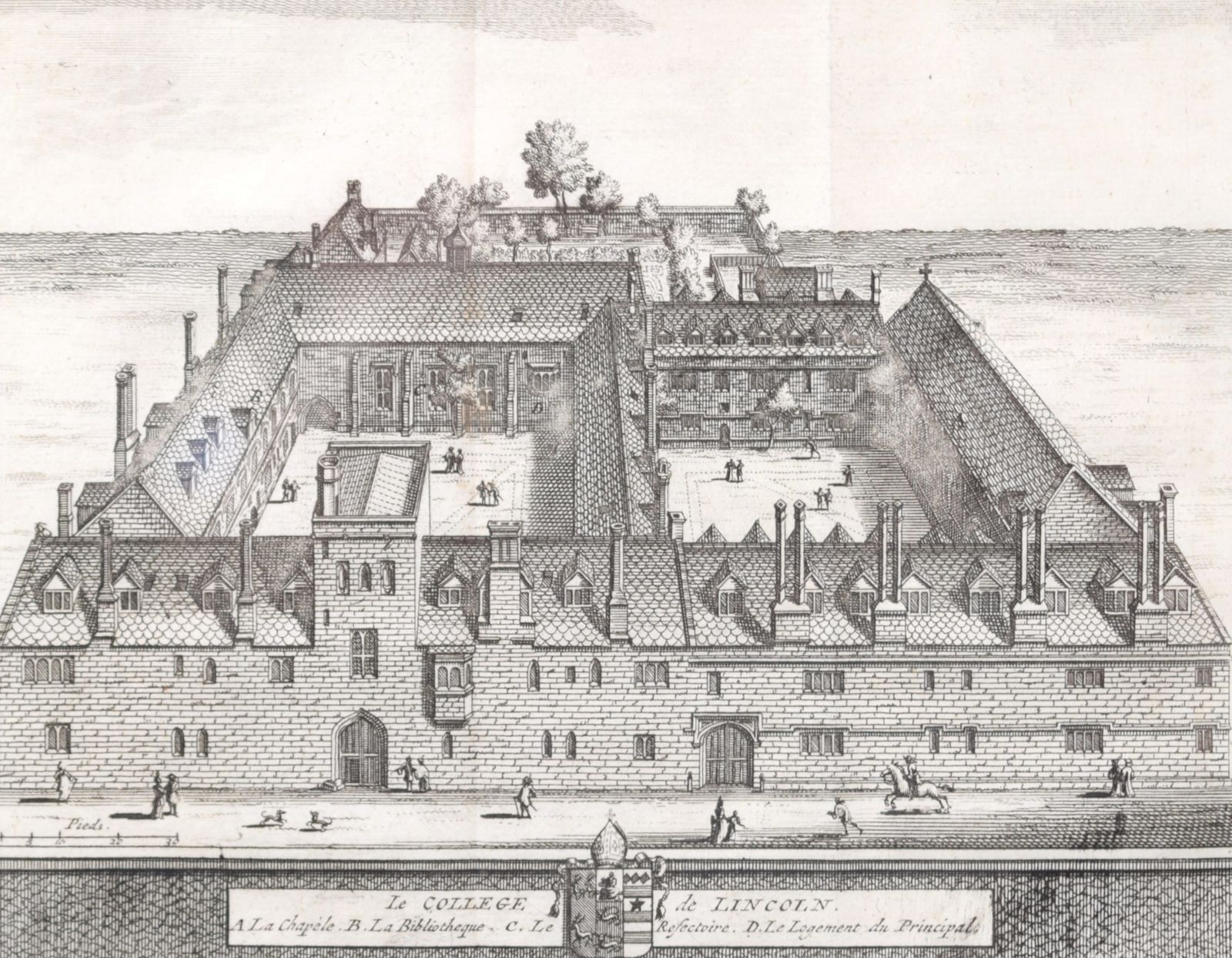 Lincoln College, Oxford 1727 Engraving By Pieter Van Der Aa After David Loggan photo 280.0