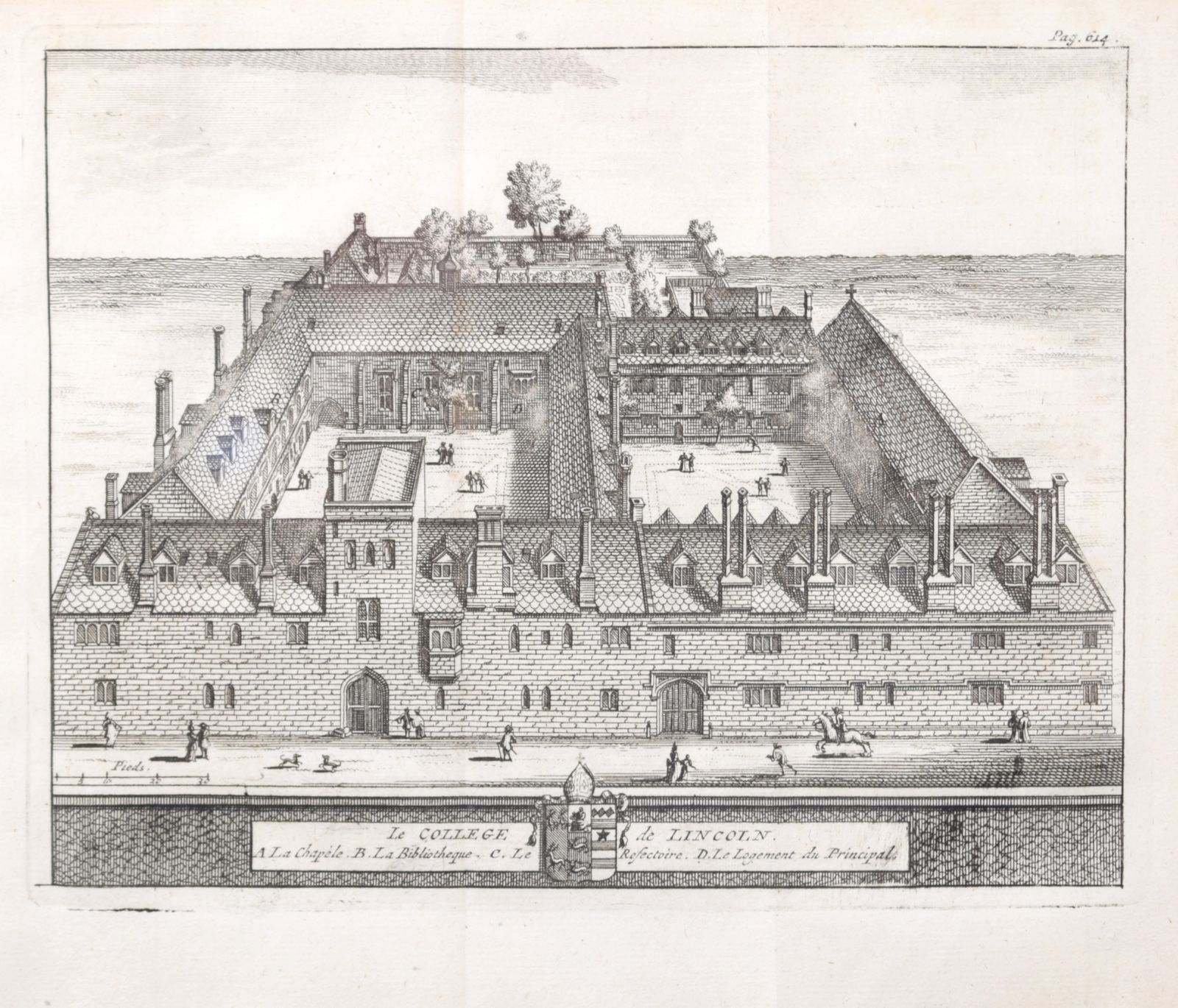 Lincoln College, Oxford 1727 Engraving By Pieter Van Der Aa After David Loggan photo vinterior