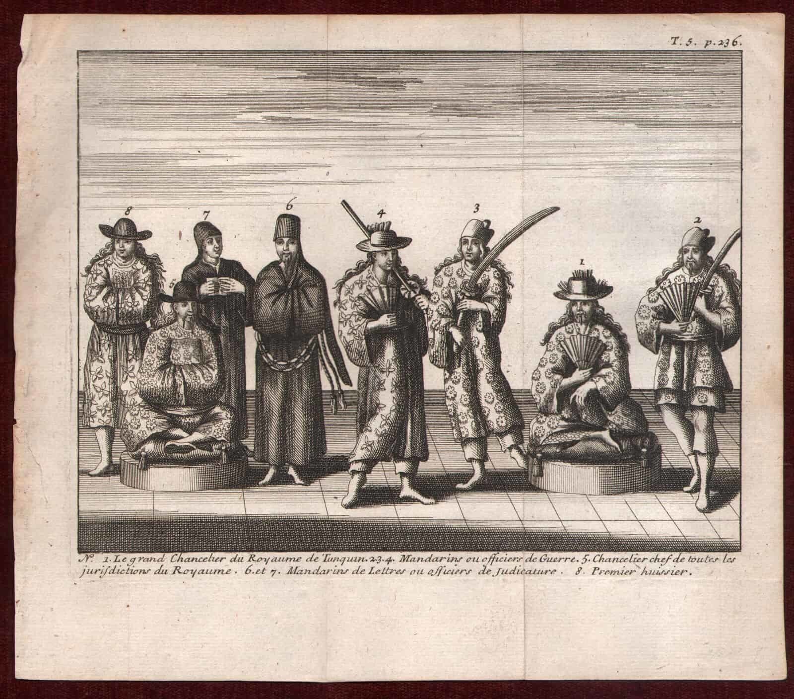 1675 Royal Officials In Tunquin Tavernier Copperplate Engraving Vietnam