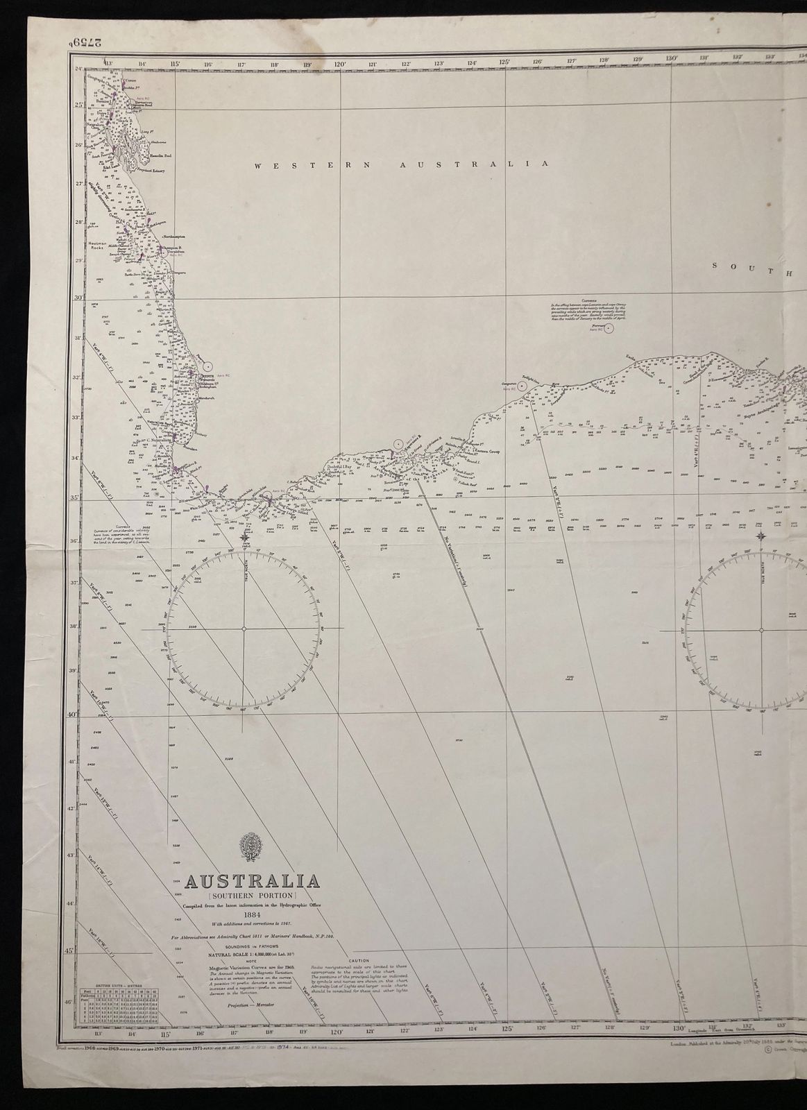 Nautical Chart Australia Southern Portion Tasmania Pacific Admiralty 1972 photo furniture
