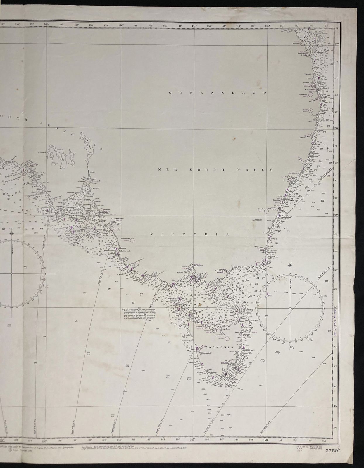 Nautical Chart Australia Southern Portion Tasmania Pacific Admiralty 1972 photo for sale