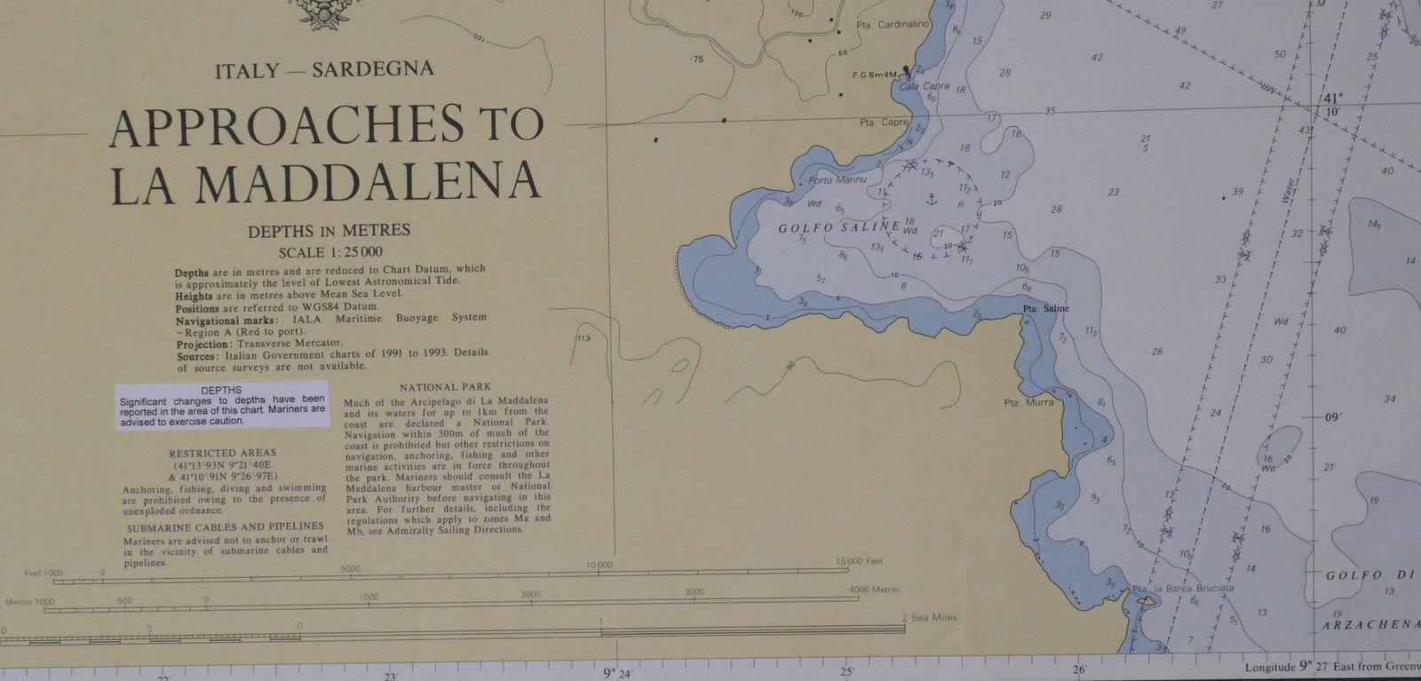 Nautical Chart Sardinia Italy Maddalena 1986 Naval Maritime photo Art