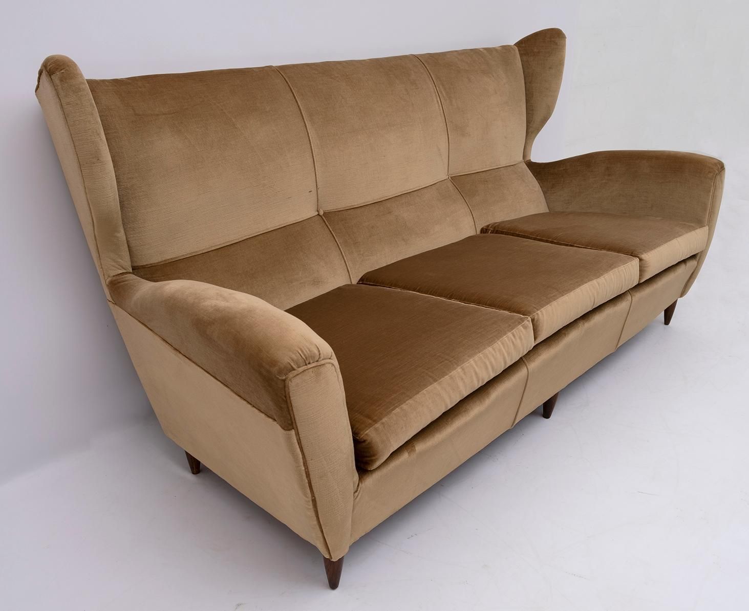 Gio Ponti Mid Century Modern Italian High Back Sofa, 1950s photo vinterior