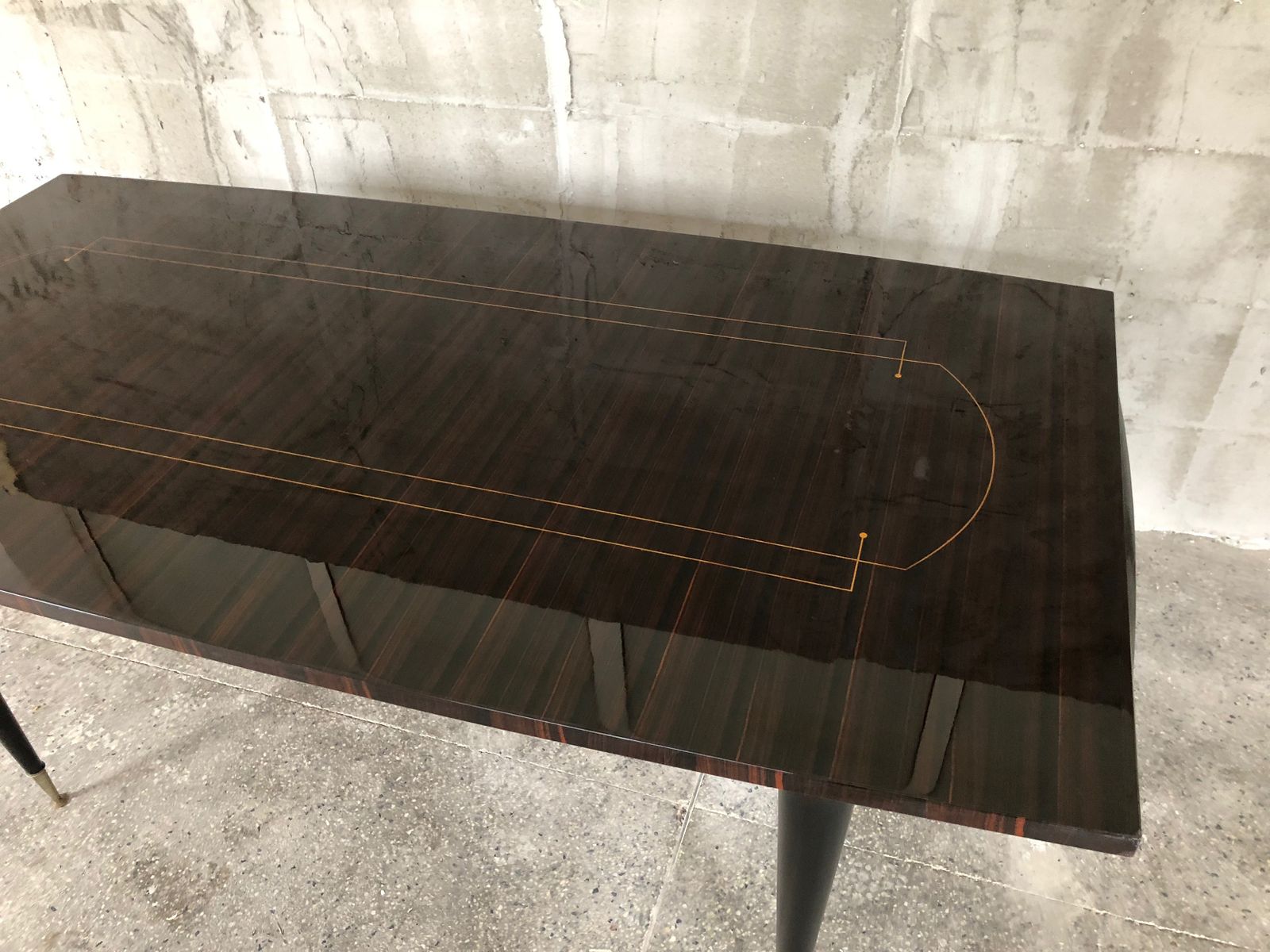 photo buy Elegant French Dining Exotic Macassar Ebony Art Deco Table, 1940s