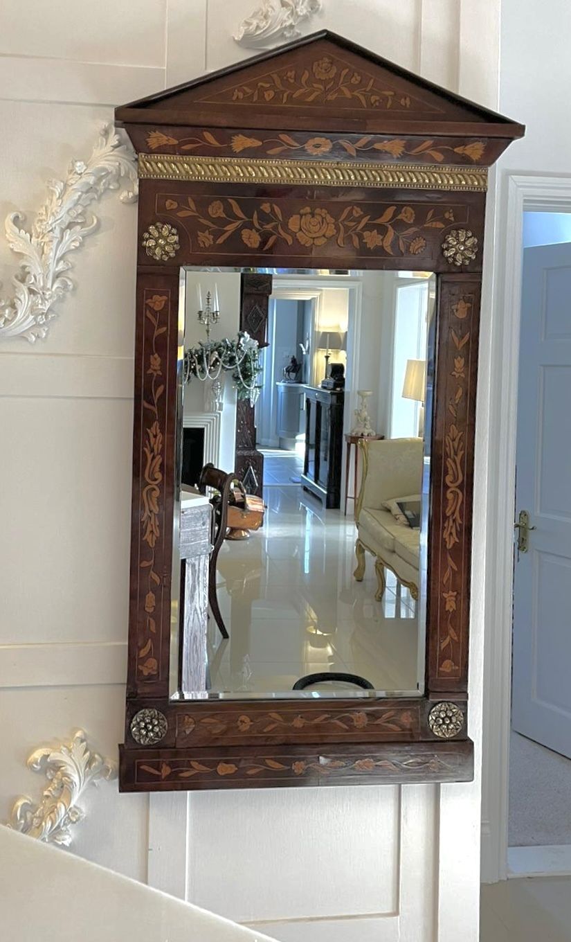 Outstanding Quality Antique Dutch Marquetry Mahogany Inlaid Wall Mirror