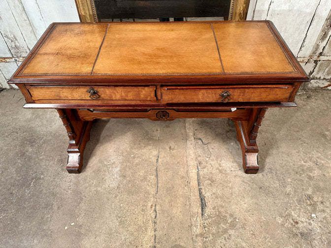 Rare Howard And Sons Stunning Quarter Sawn Oak And Baltic Pitch Pine Tooled Leather Aesthetic Movement Writing Desk Console Circa 1870 photo buy