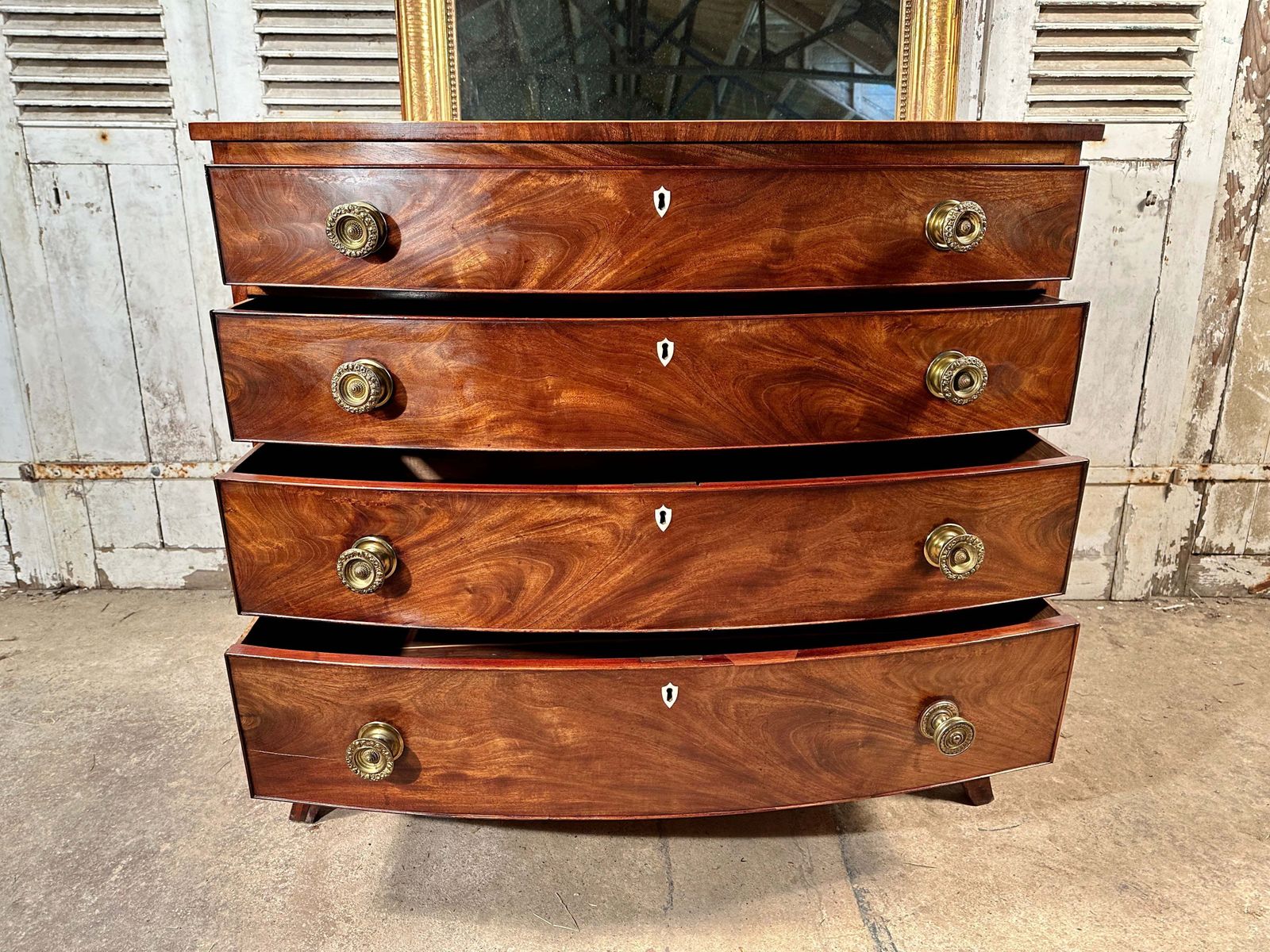 A Beautiful Regency Flame Mahogany Bow Front Chest Of Drawers Circa 1830 photo for sale