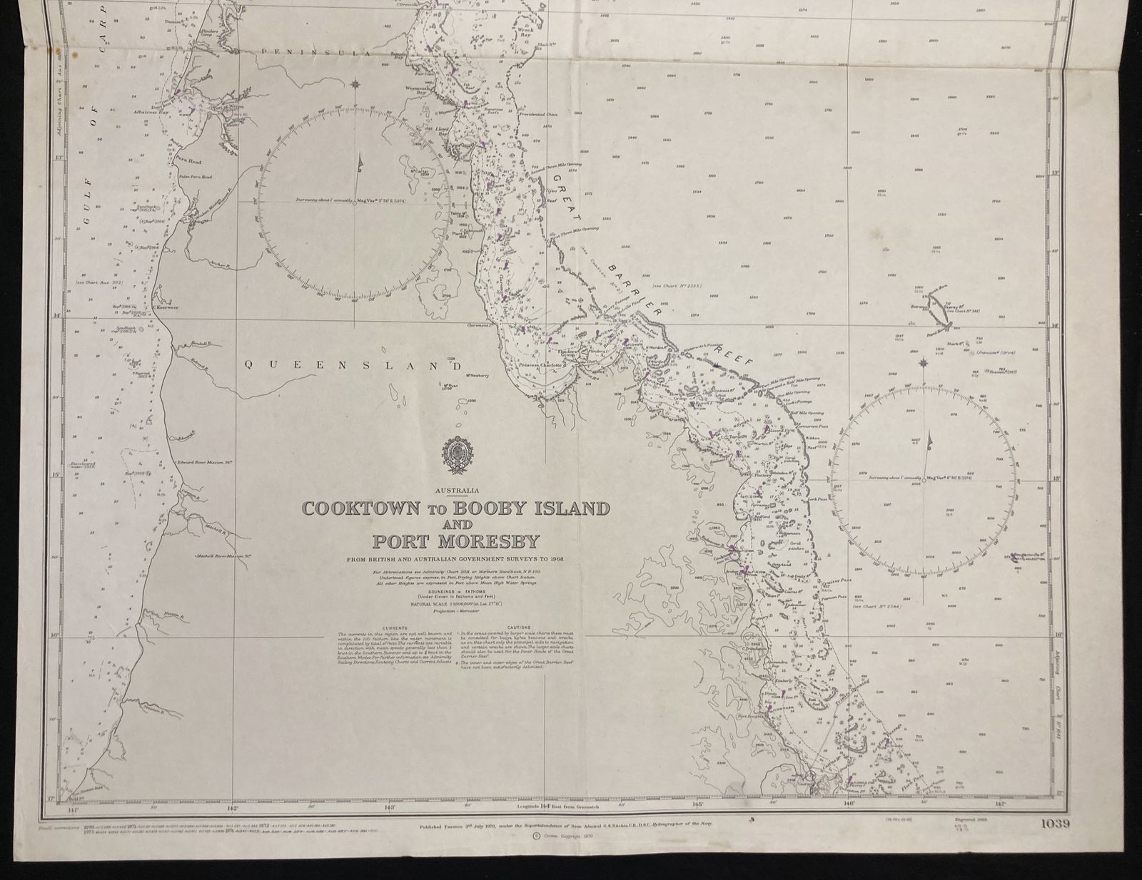 Nautical Chart Cooktown Booby Islands Port Moresby Australia Admiralty 1972 photo for sale