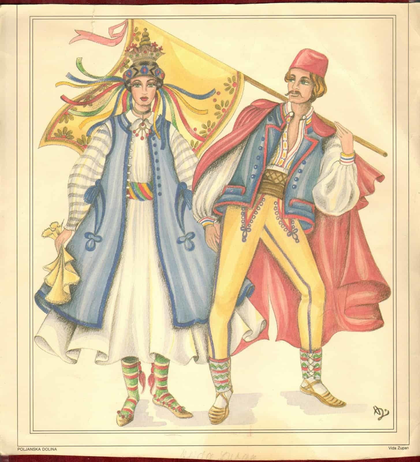 Original Watercolor Poljanska Dolina Folklore Traditional Costume Slovenia