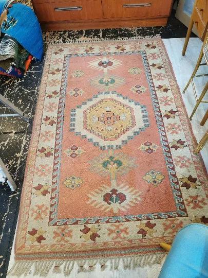 Turkish Rug With Pink Ground, Most Likely Anatolian. Dating From Approximately 1950 1960 photo Textiles