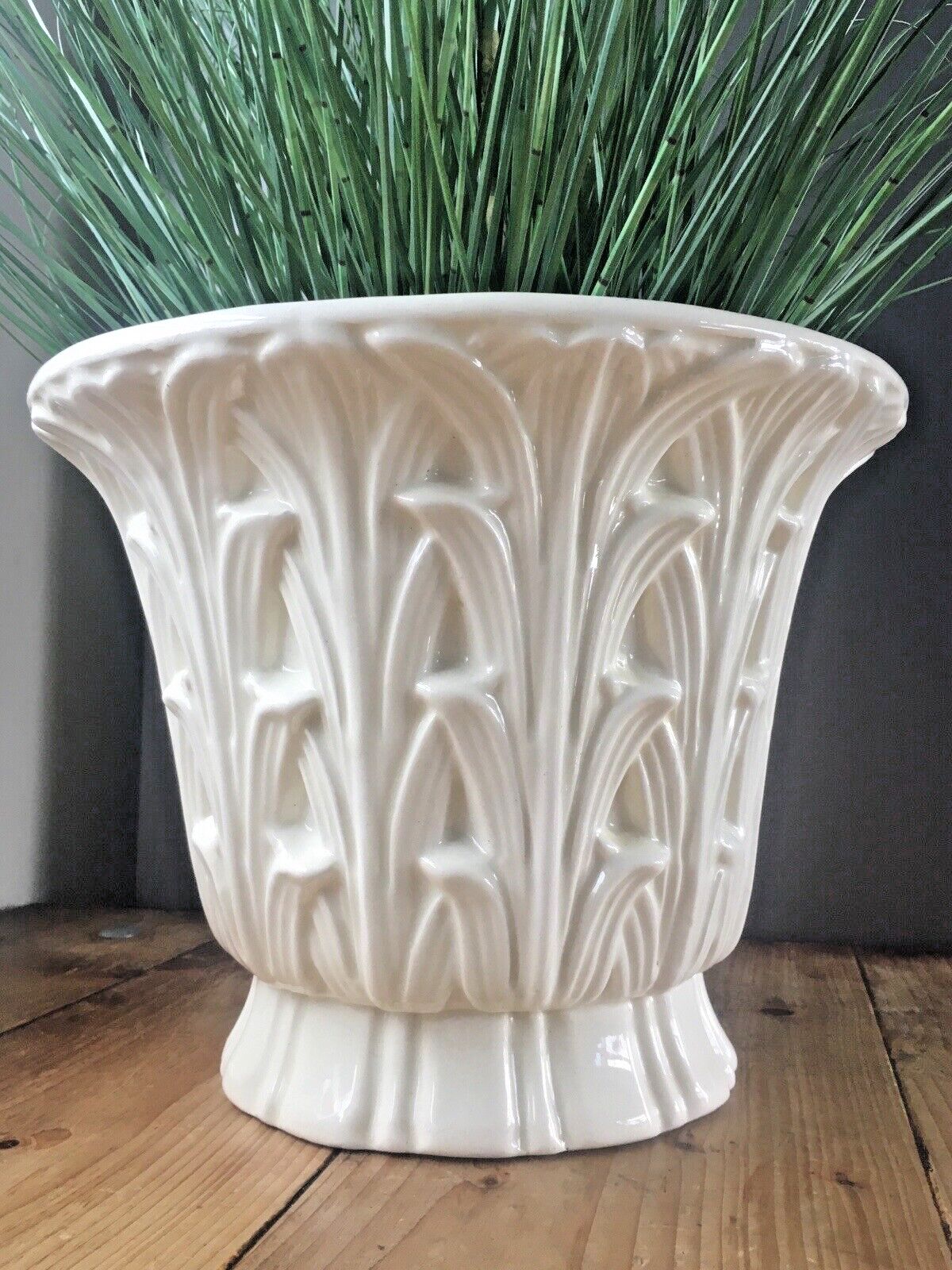 Rare Large Casa Fina Spain Reed Leaves Leaf Pottery Jardiniere Planter Plant Pot photo vinterior