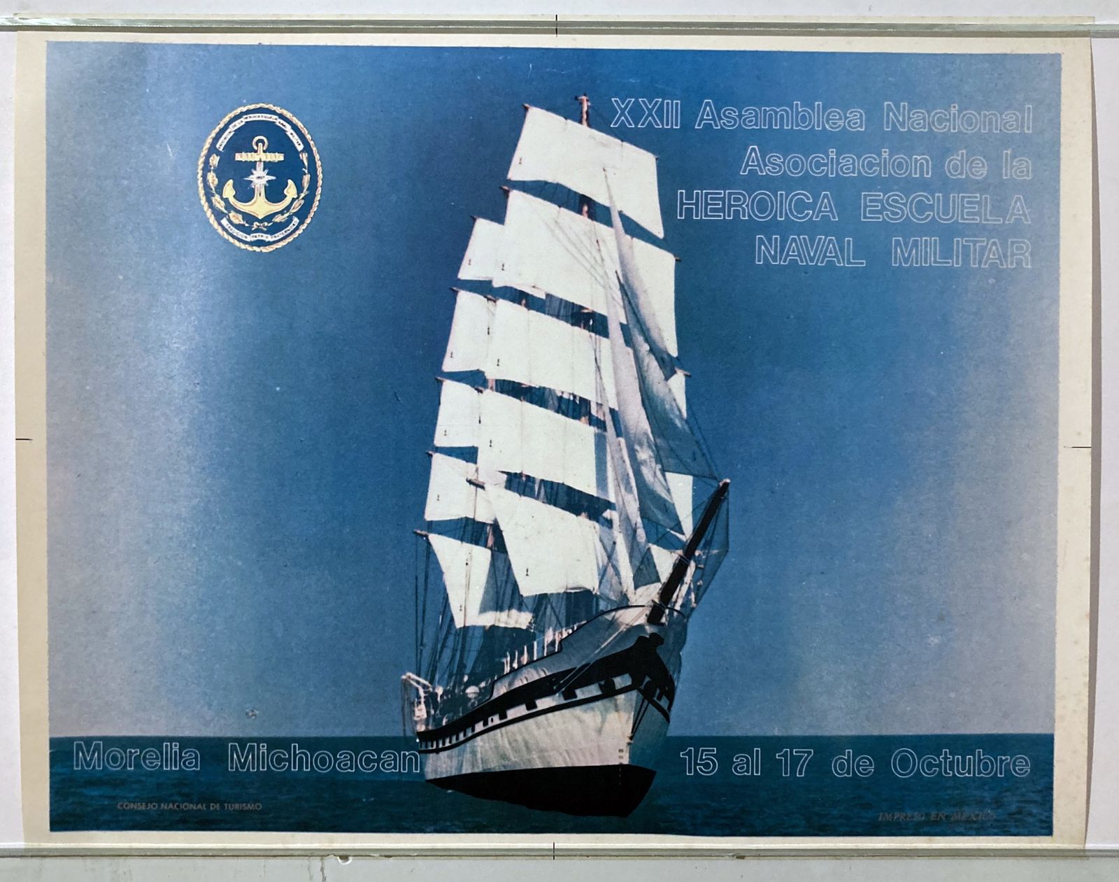 Vintage Poster Heroica Escuela Naval Militar Mexico Morelia
