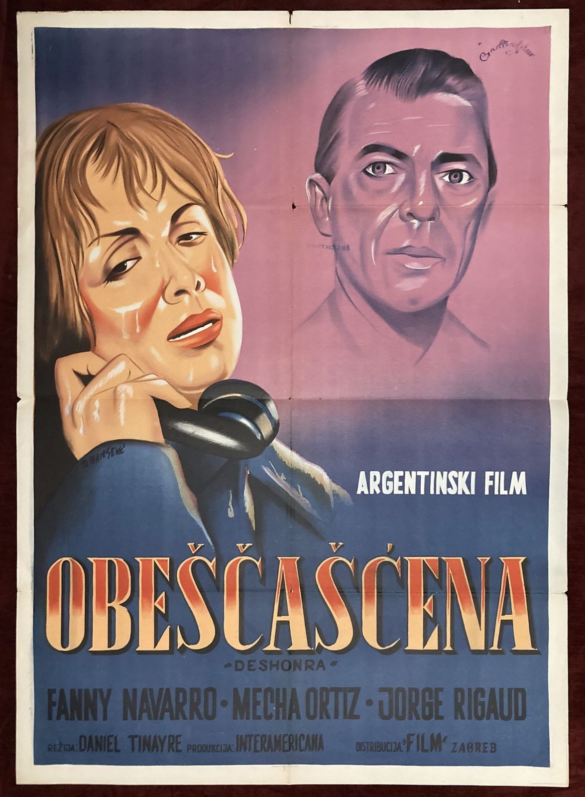 1952 Large Movie Poster Deshonra Dishonor Daniel Tinayre Fanny Navarro