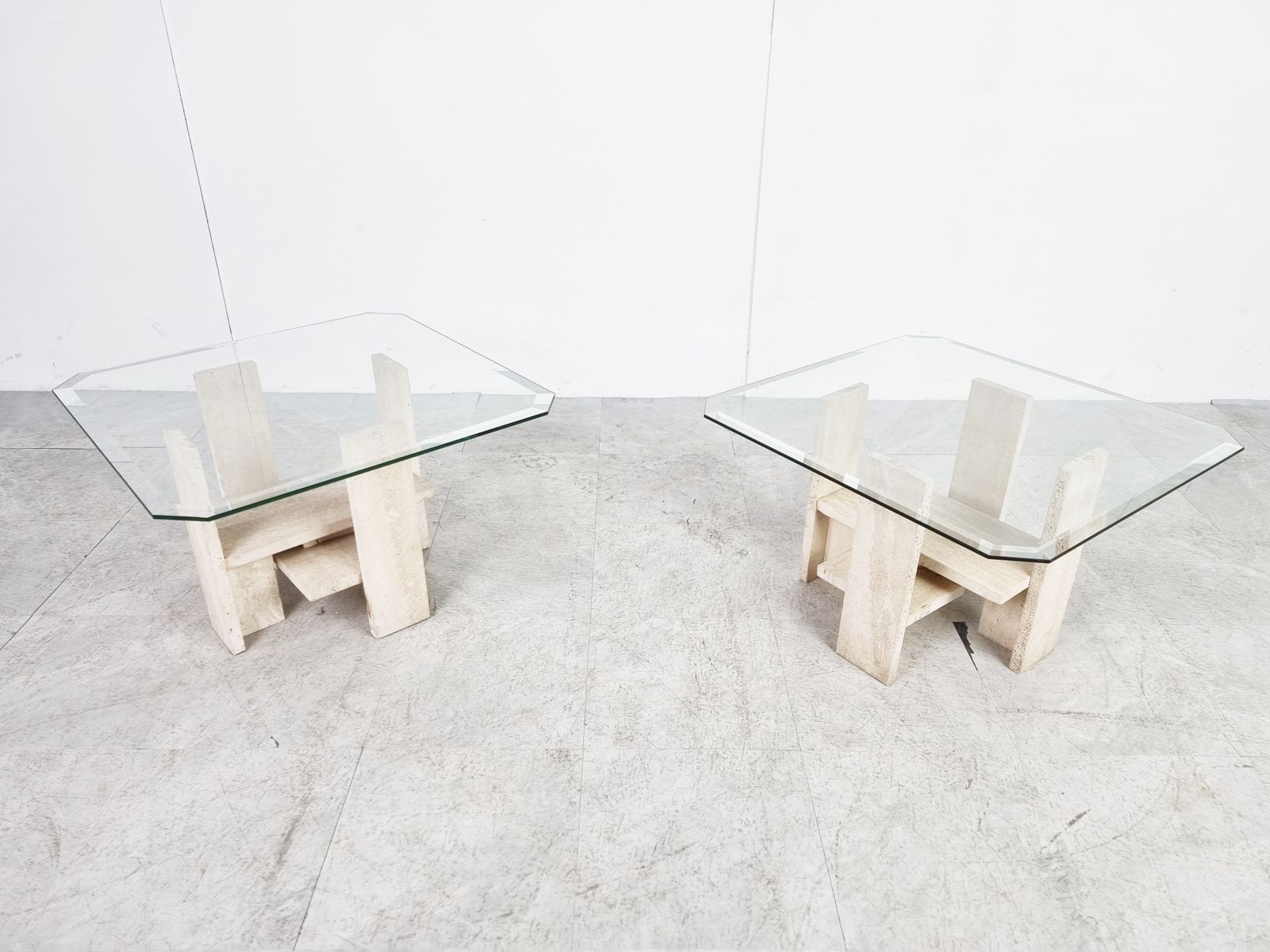 Pair Of Vintage Travertine Side Tables By Willy Ballez, 1970s photo 1250.0