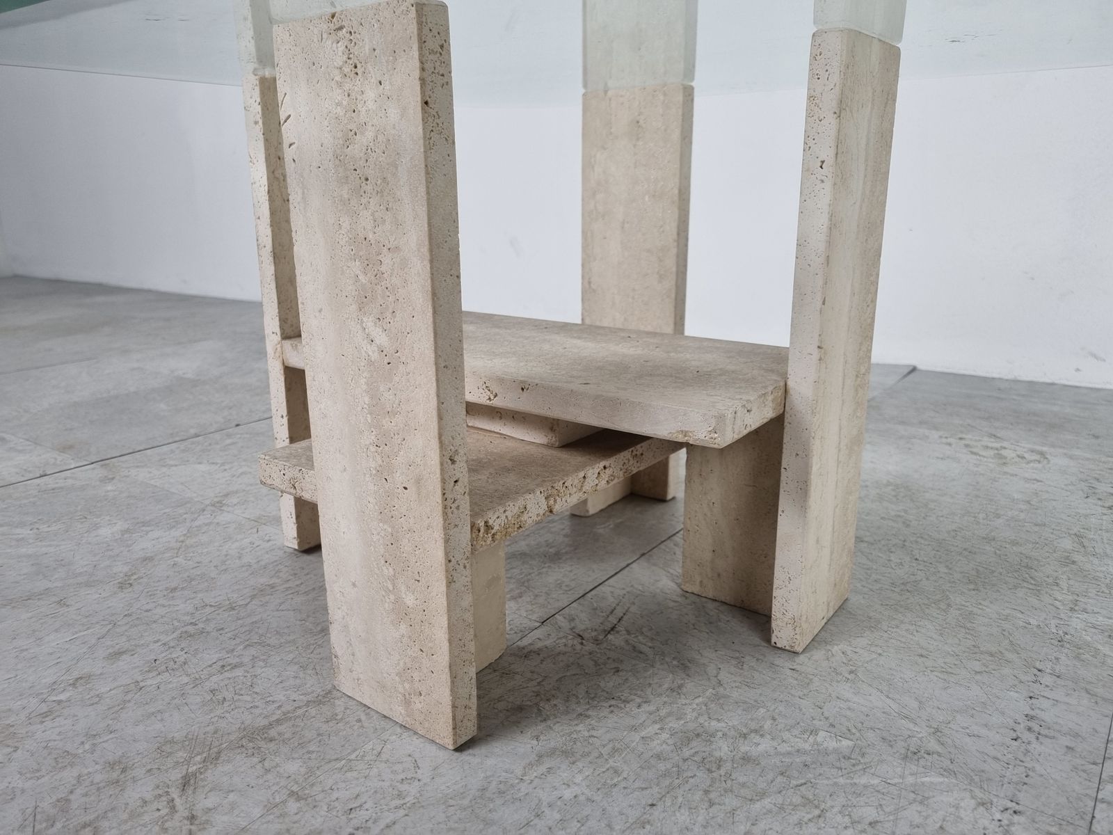 Pair Of Vintage Travertine Side Tables By Willy Ballez, 1970s photo vinterior