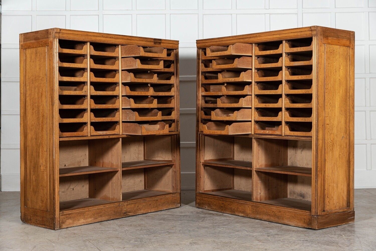 Pair Monumental English Oak Haberdashery Cabinets photo vintage