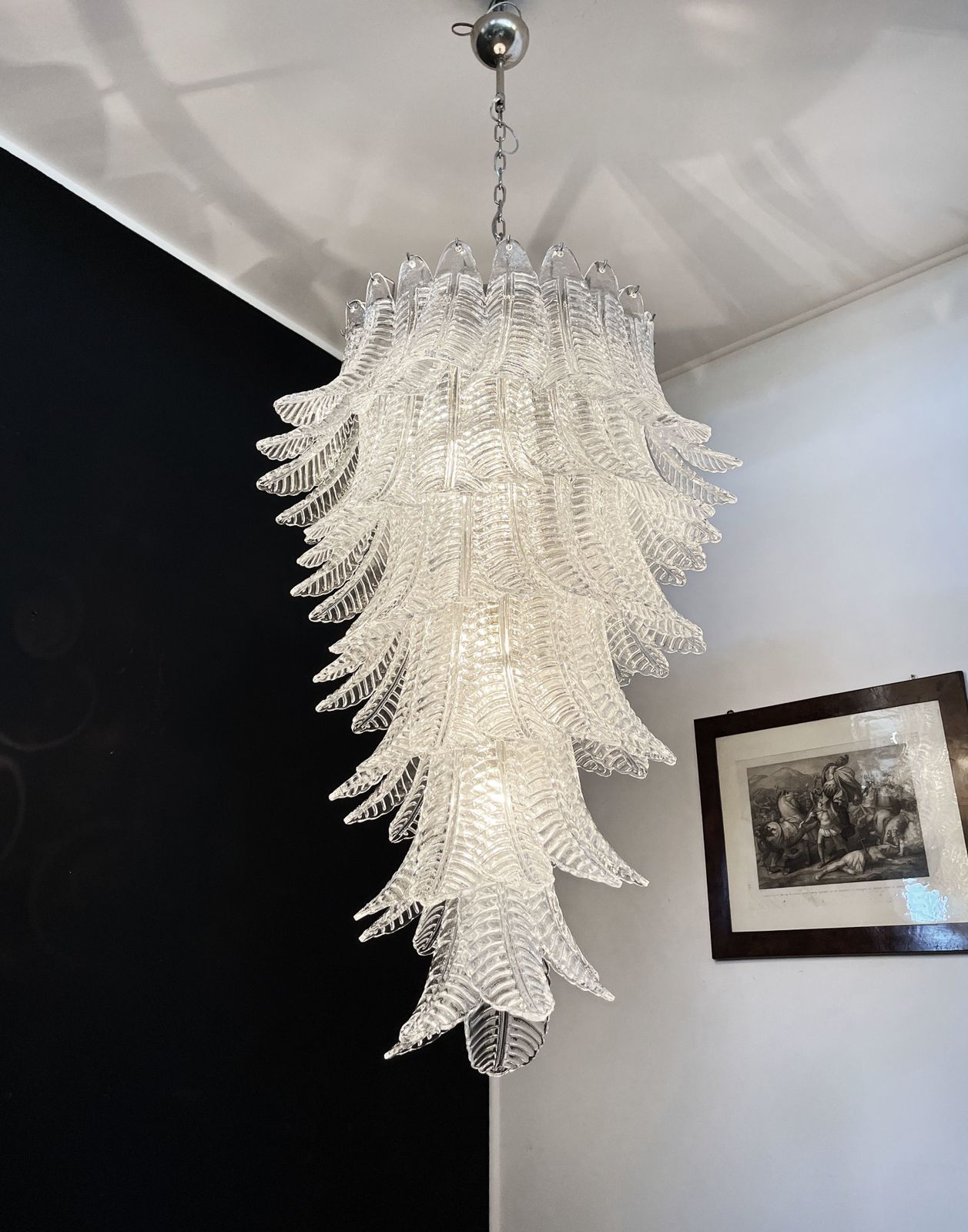 Huge Italian Murano Felci Glass Spiral Chandelier   83 Clear Glasses photo vintage