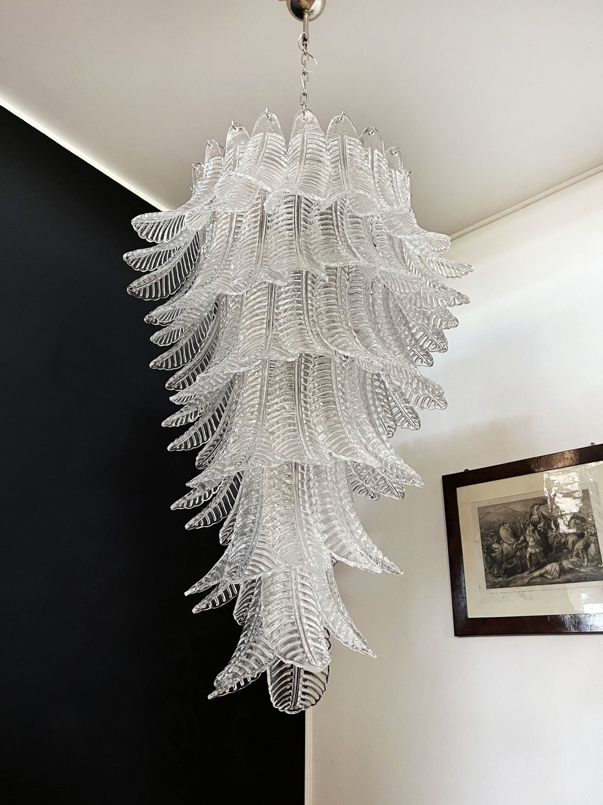 Huge Italian Murano Felci Glass Spiral Chandelier   83 Clear Glasses