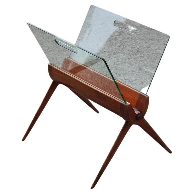 Magazine Rack Mid Century Italian Design Cherry And Glass Cesare Lacca 1950s