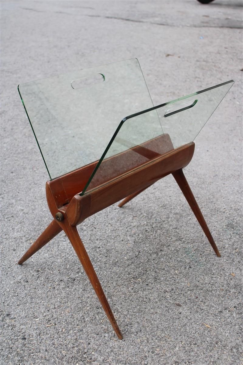 Magazine Rack Mid Century Italian Design Cherry And Glass Cesare Lacca 1950s photo Home Decor