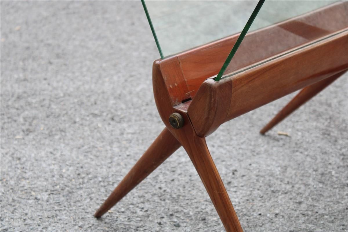 photo for sale Magazine Rack Mid Century Italian Design Cherry And Glass Cesare Lacca 1950s