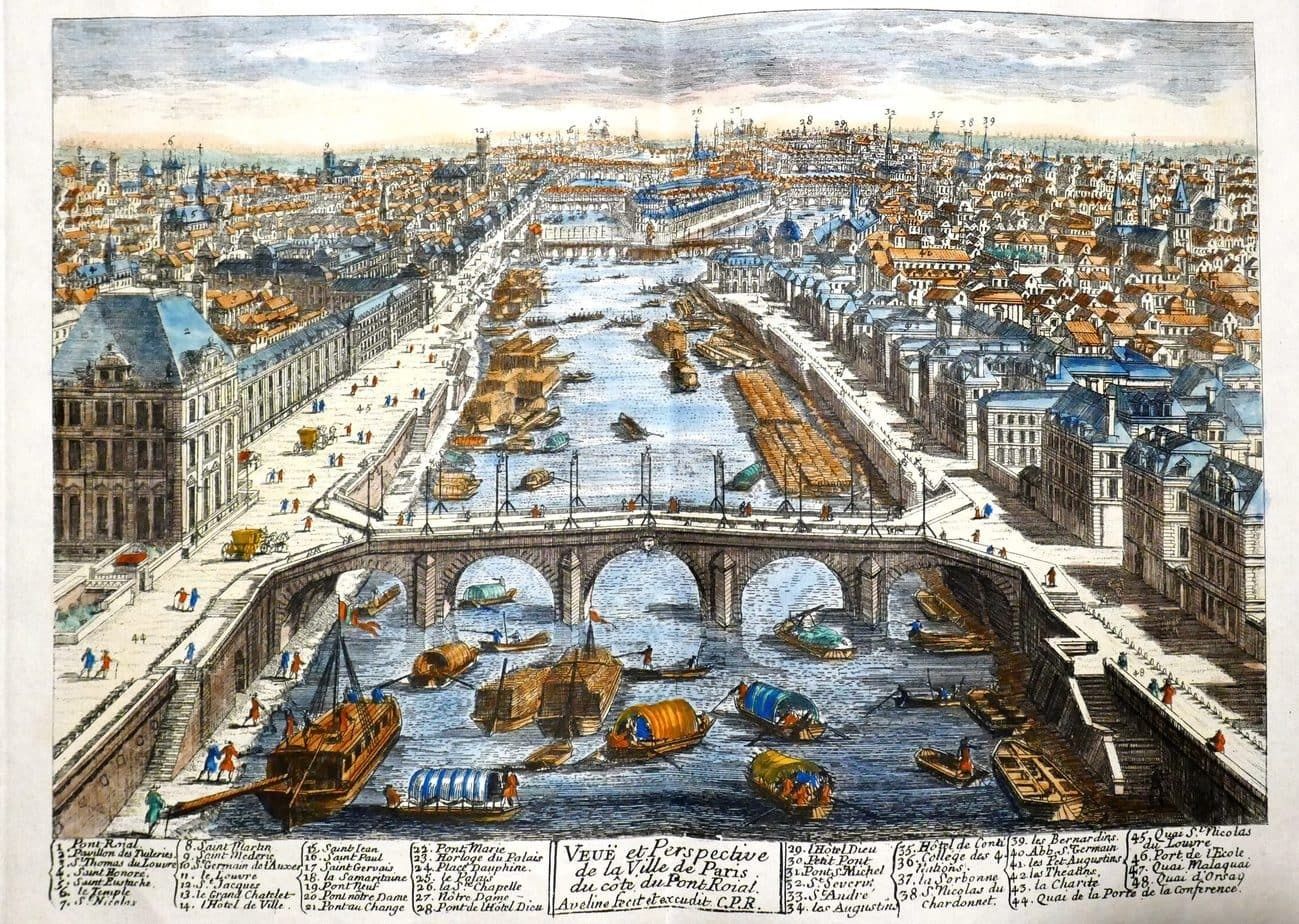 Pont Royal Pierre Aveline Copperplate Engraving Paris Bird Eye