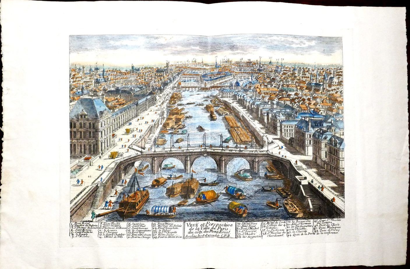 Pont Royal Pierre Aveline Copperplate Engraving Paris Bird Eye photo furniture