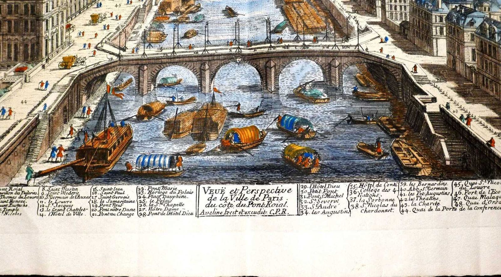 Pont Royal Pierre Aveline Copperplate Engraving Paris Bird Eye photo vinterior