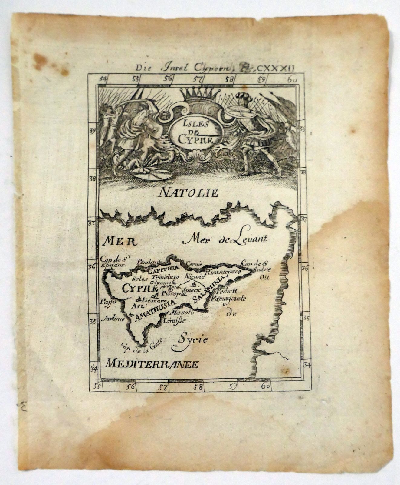 Antique Print Cyprus Mediterranean Manesson Mallet 1719