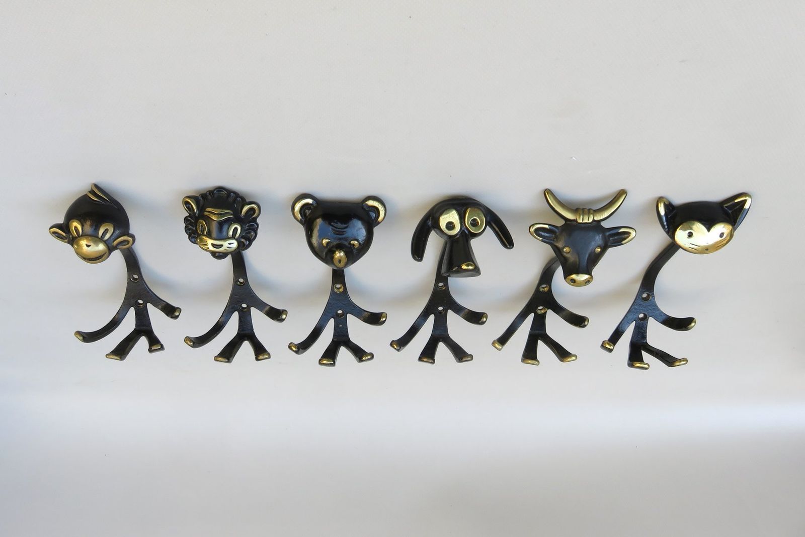 Black Brass Animal Cloakroom Hook By Walter Bosse, 1950s, Set Of 12 photo for sale