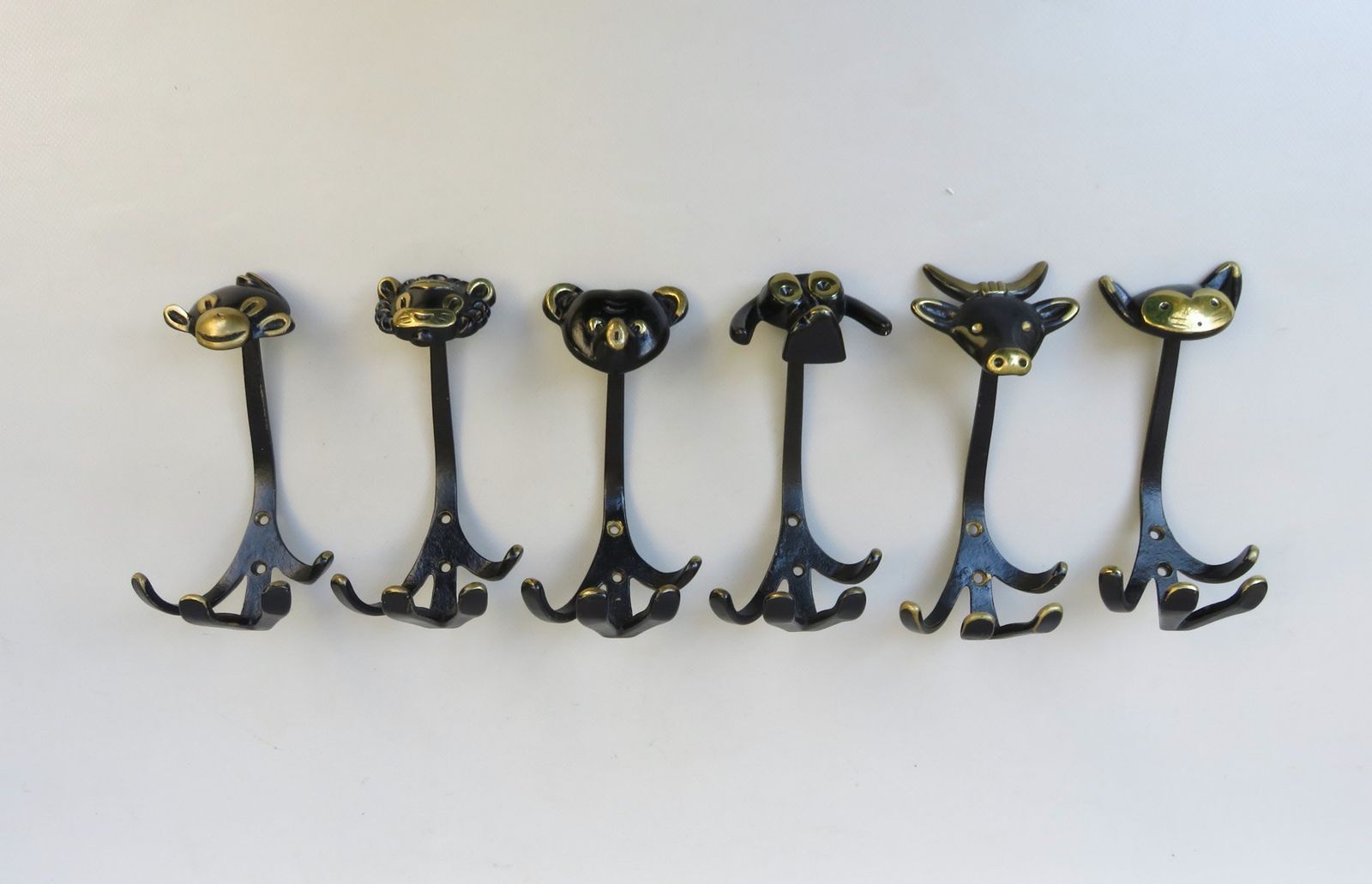 Black Brass Animal Cloakroom Hook By Walter Bosse, 1950s, Set Of 12 photo Furniture