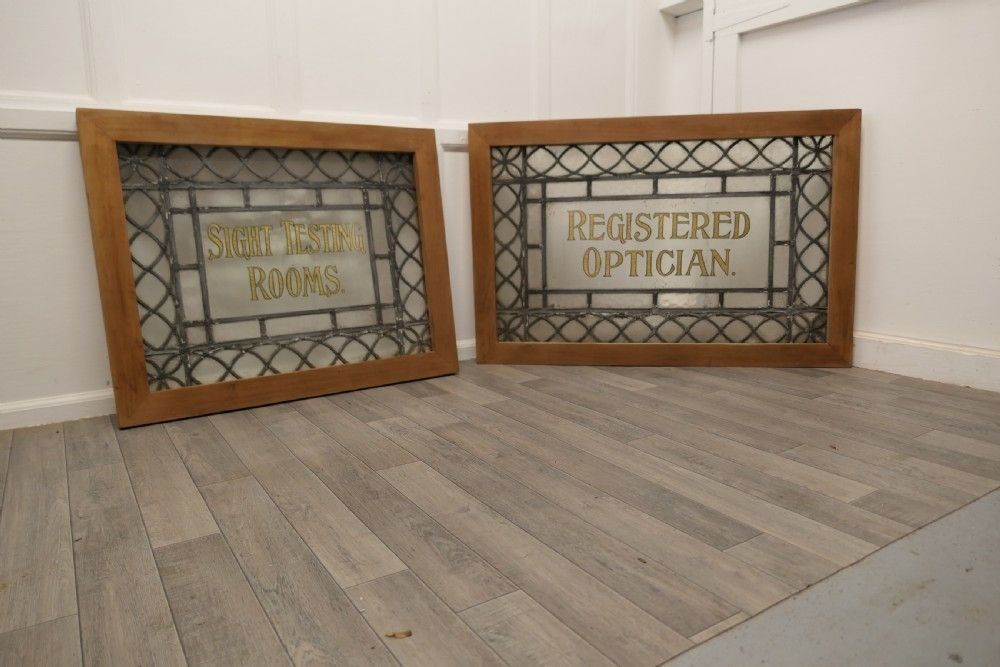 2 Large Leaded Glass Optician’s Window Signs photo furniture