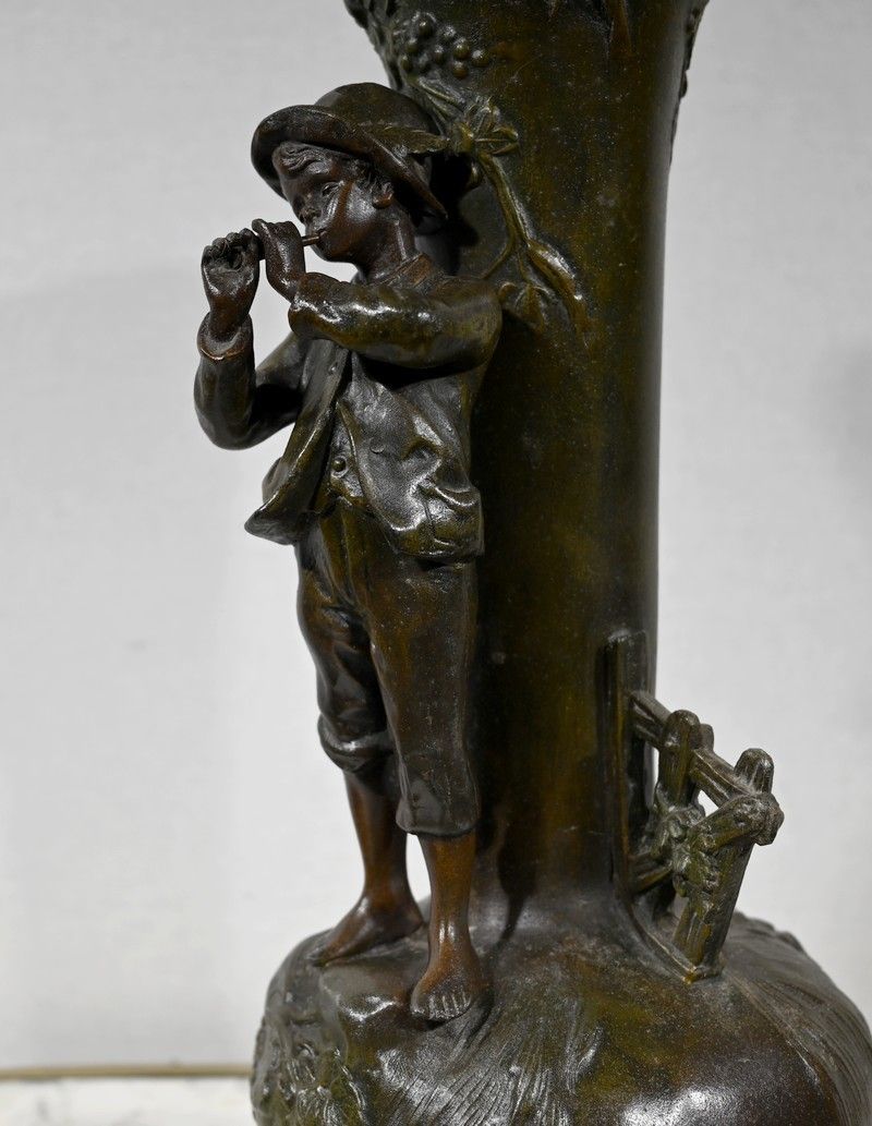 photo for sale Pair Of Spelter Vases "Musician Children", After A. Moreau   Late 19th Century