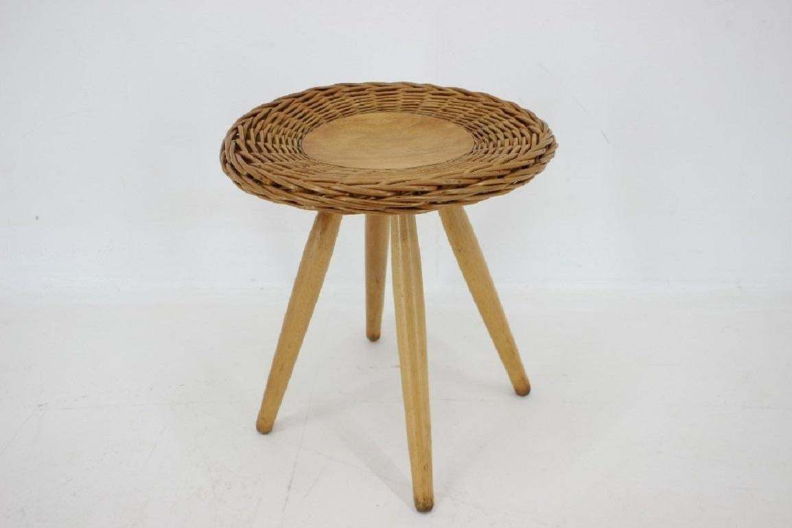 1970 Jan Kalous Beech An Rattan Side Table By Uluv,Czechoslovakia photo for sale