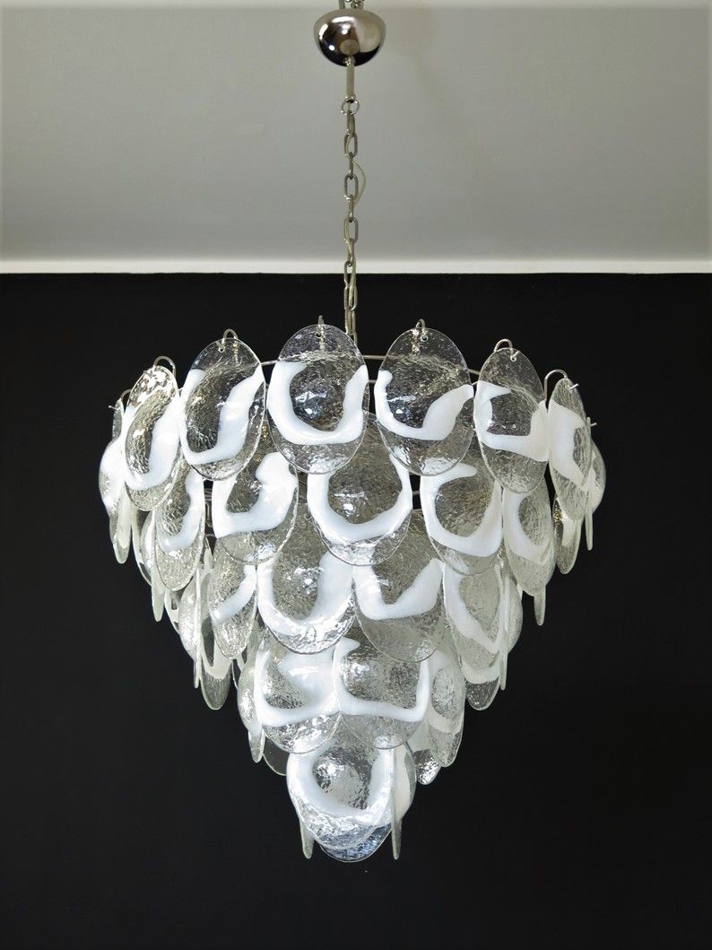 1970's Murano Chandelier By Mazzega   50 Lattimo Glasses